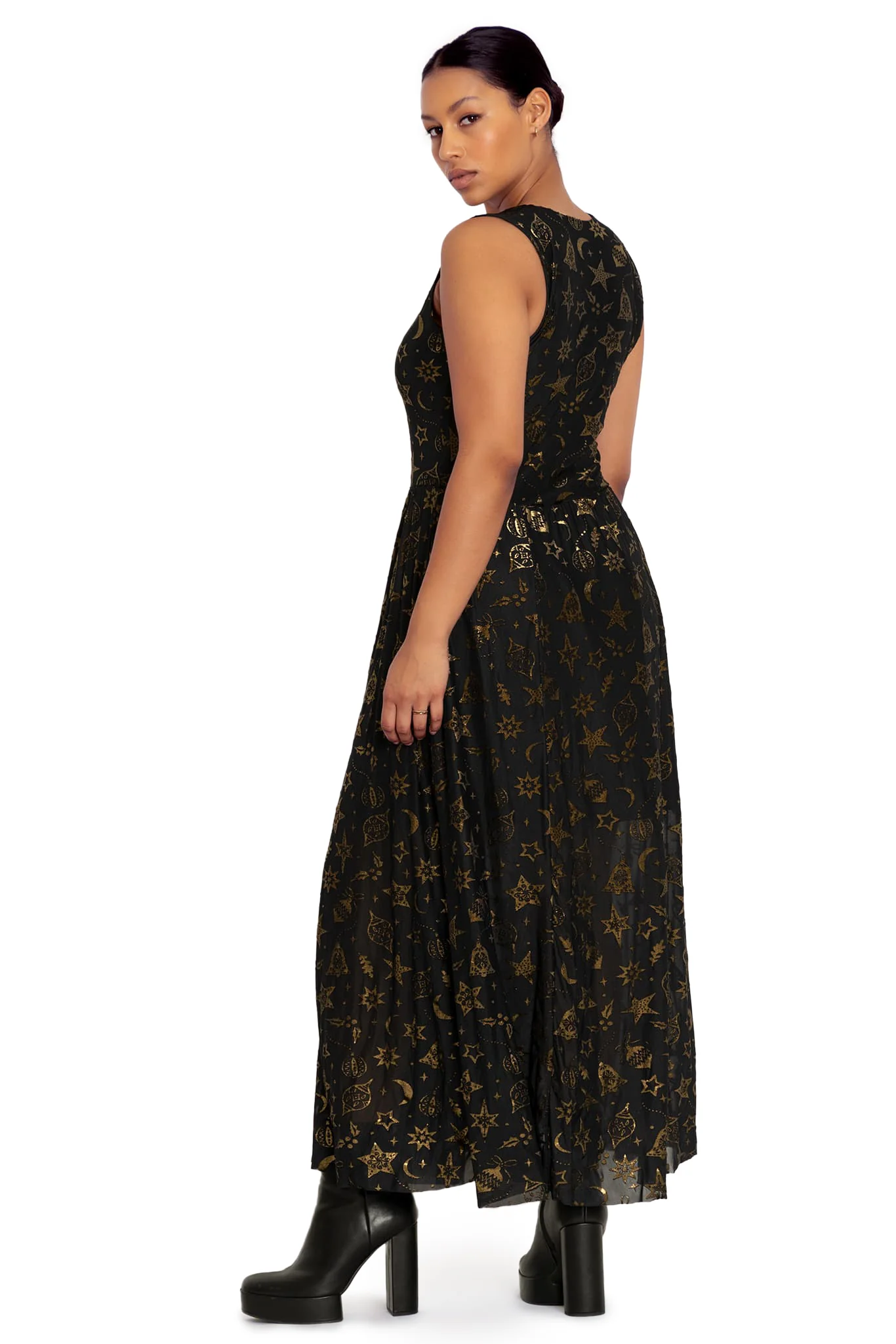 Burned Velvet Christmas Baubles V Neck Maxi Dress - Image 2