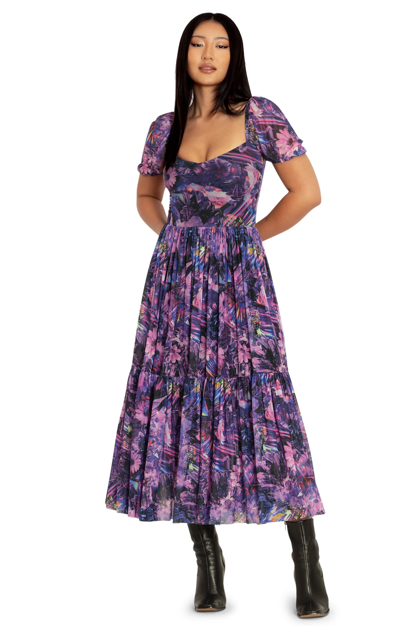 Crystal Forest Short Sleeve Sheer Midaxi Dress