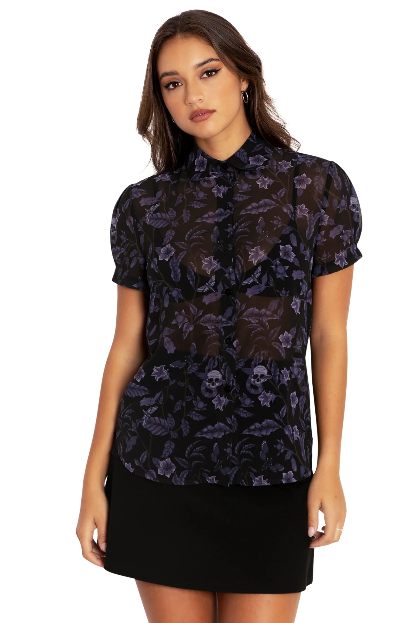 Deadly Nightshade Puff Sleeve Cute As A Button Shirt