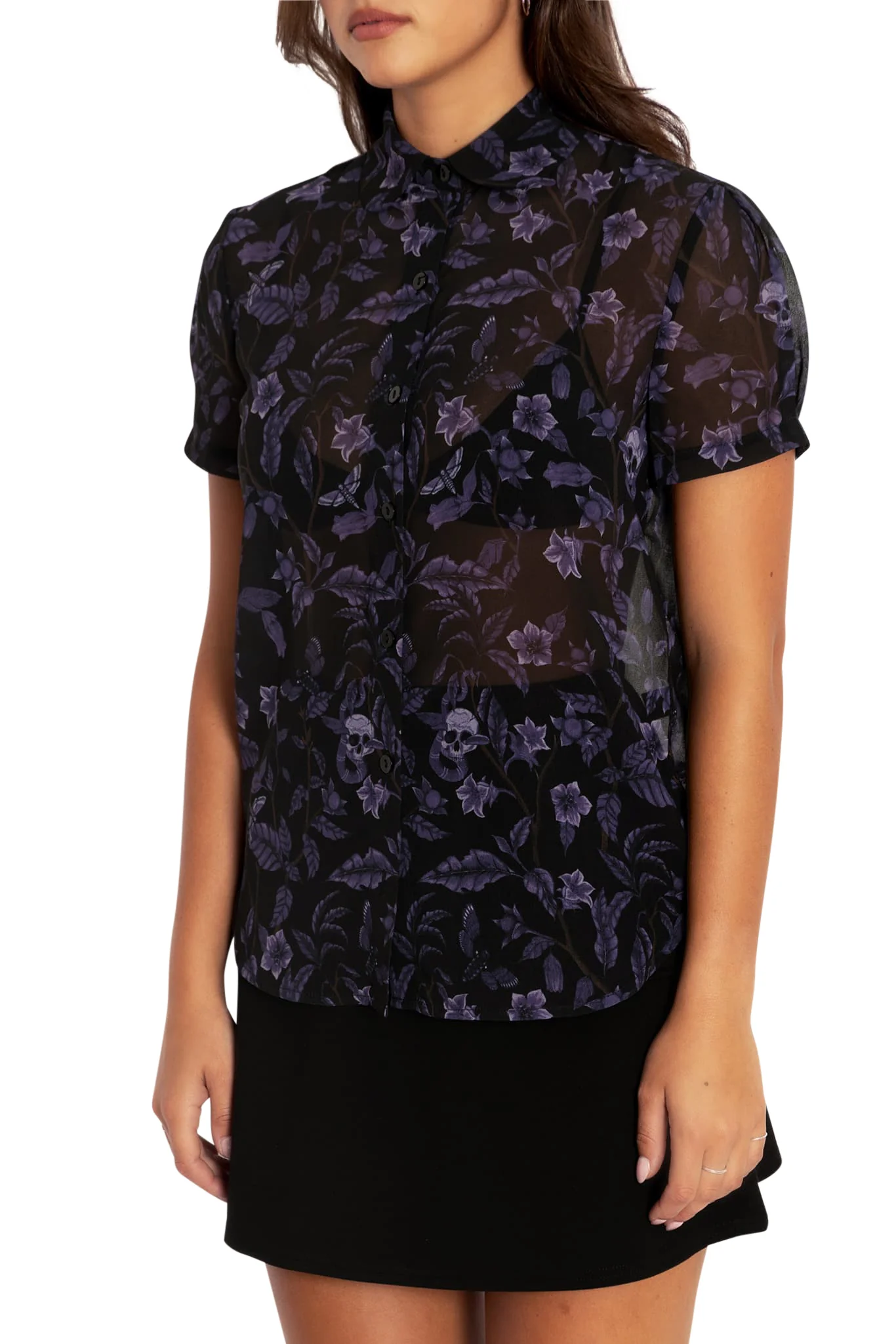 Deadly Nightshade Puff Sleeve Cute As A Button Shirt - Image 3