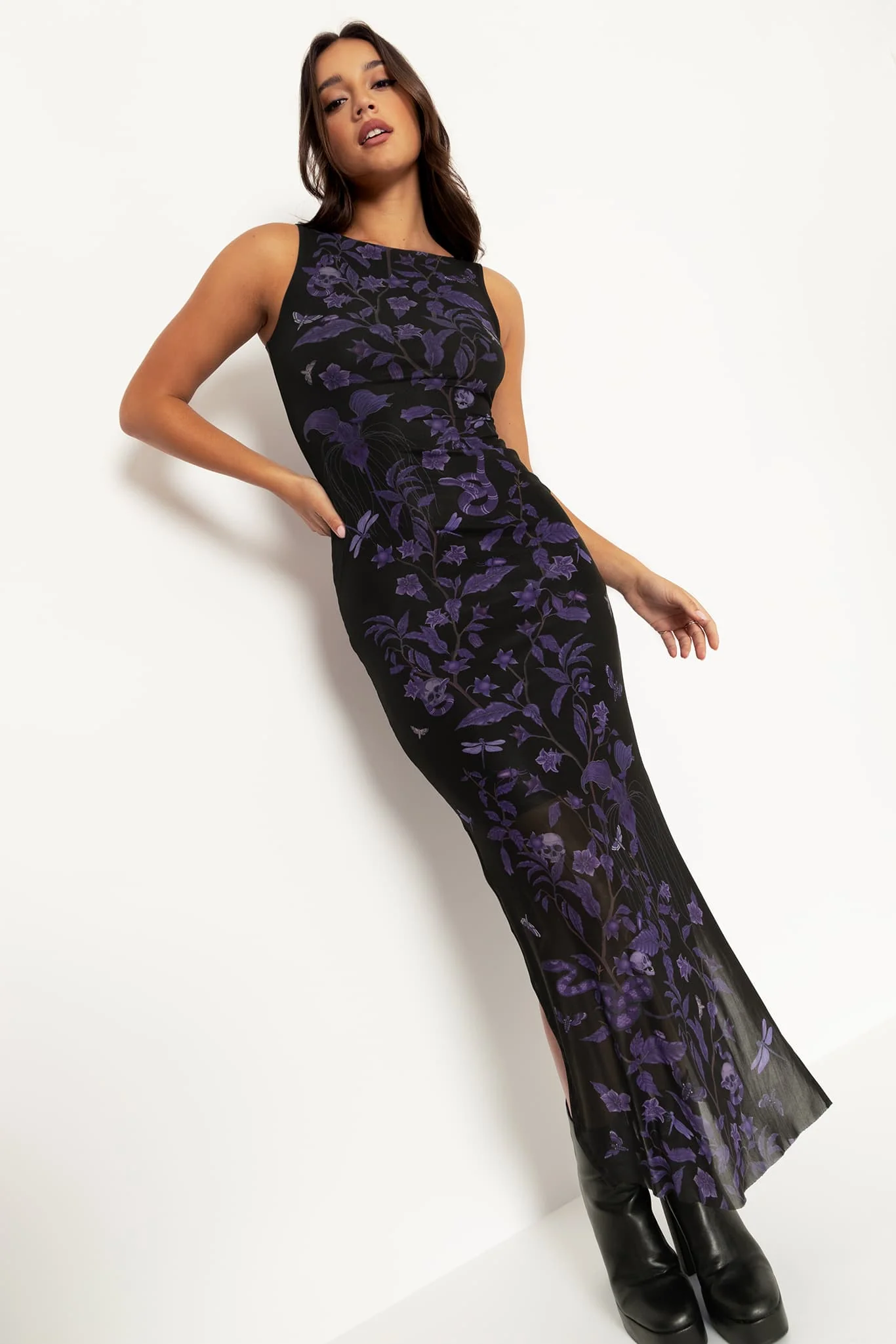 Deadly Nightshade Sheer Column Maxi Dress - Image 7