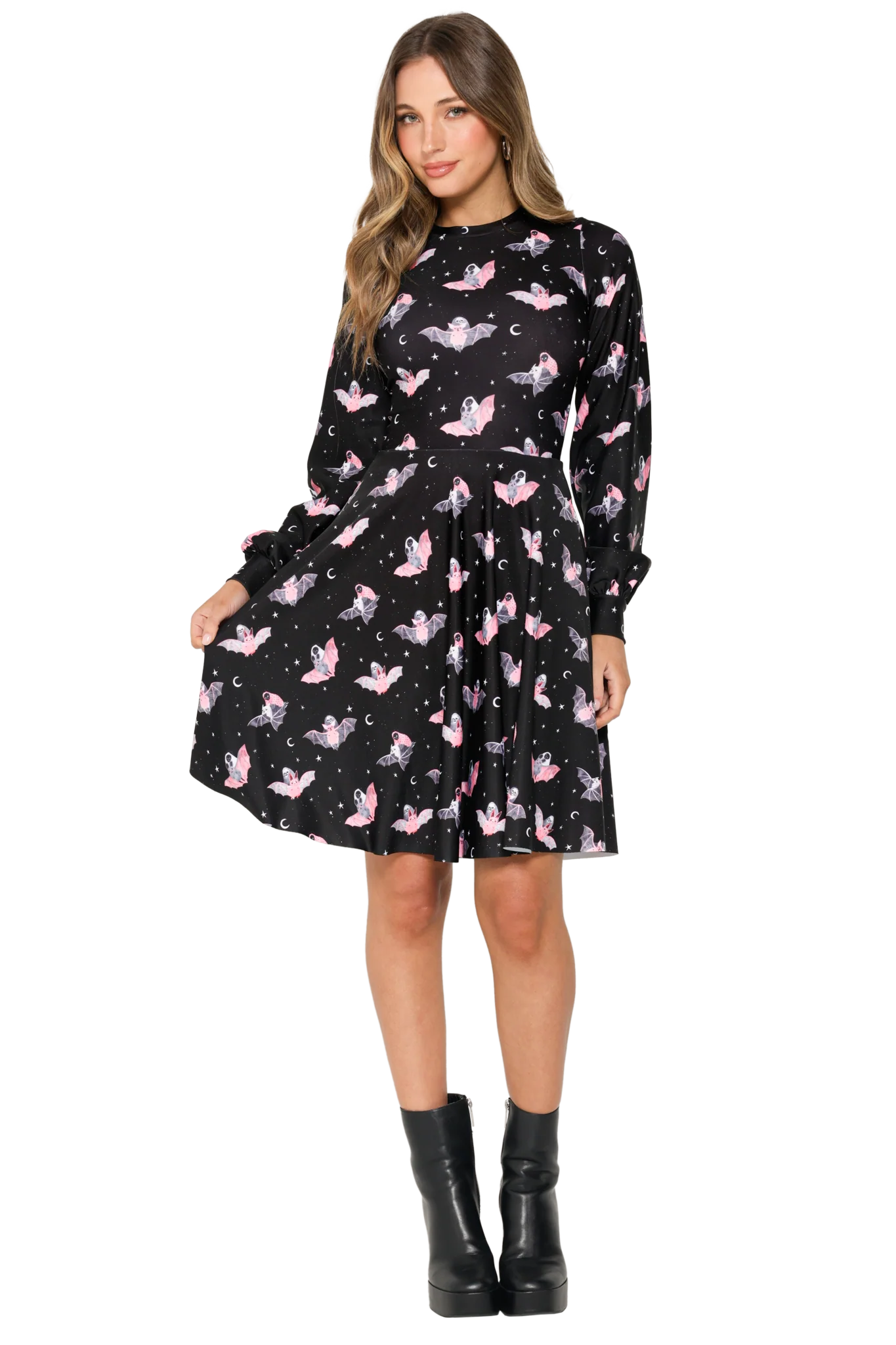 Death Riding Bats Bishop Sleeve Longline Dress