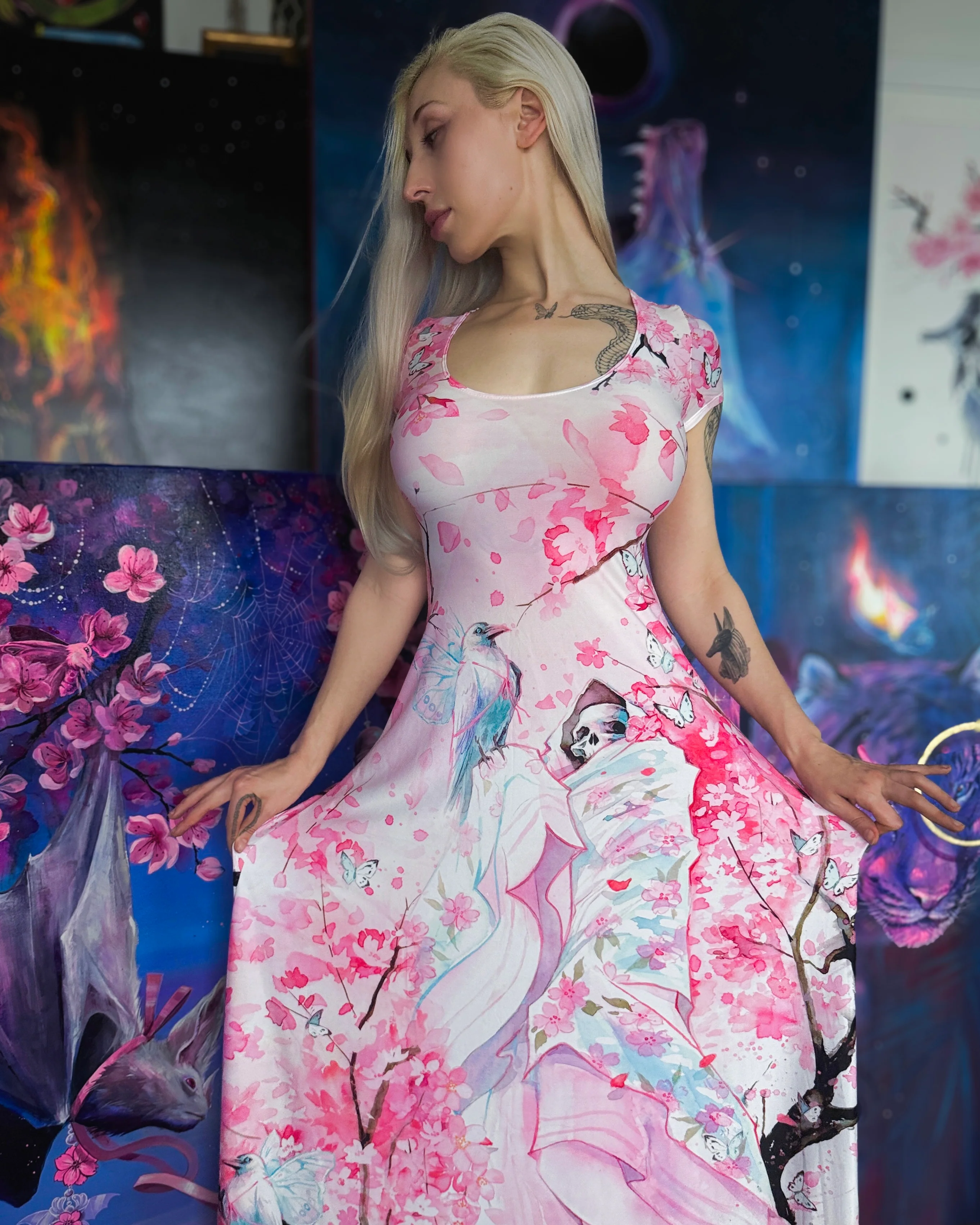 Death's Friend Cap Sleeve Scoop Maxi Dress
