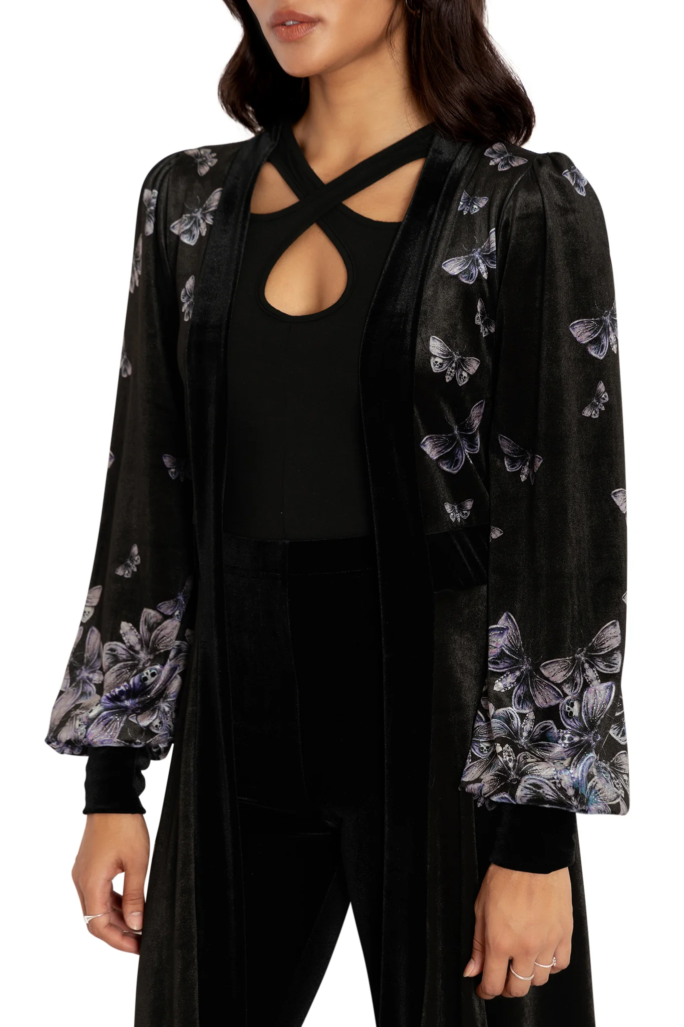 Death's Head Hawkmoth Velvet Maxi Jacket - Image 3
