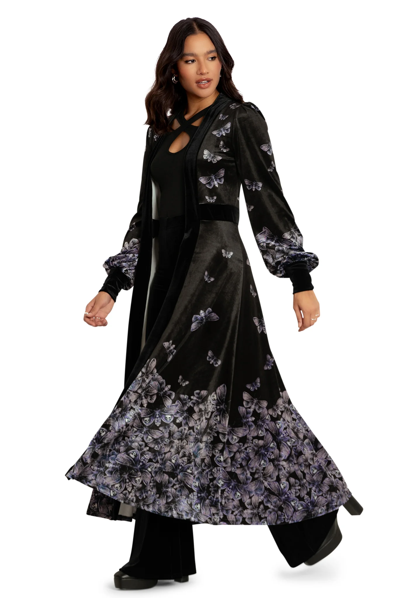 Death's Head Hawkmoth Velvet Maxi Jacket - Image 5