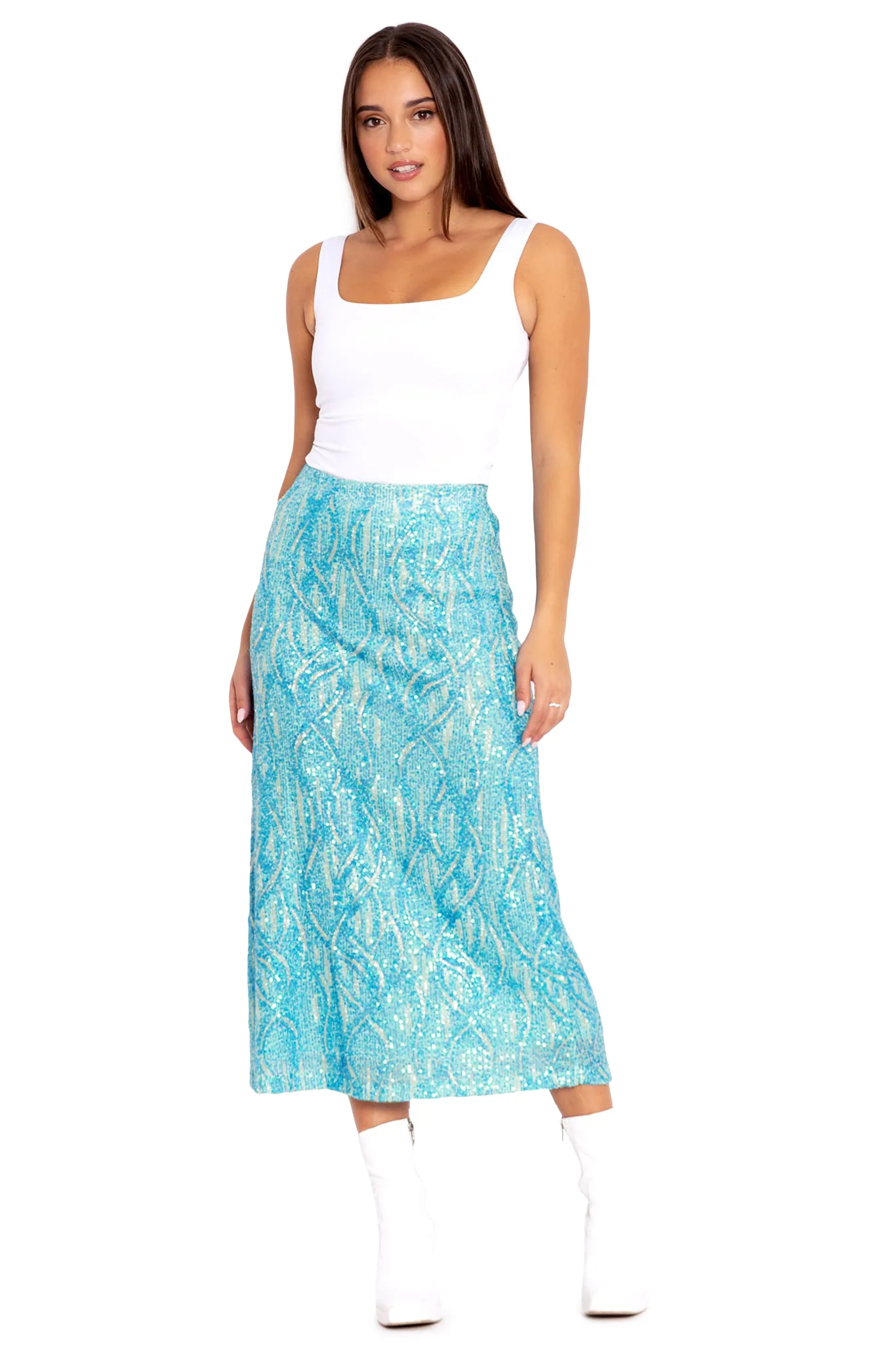 Diamond Waves Sequin A-Line Midaxi Skirt