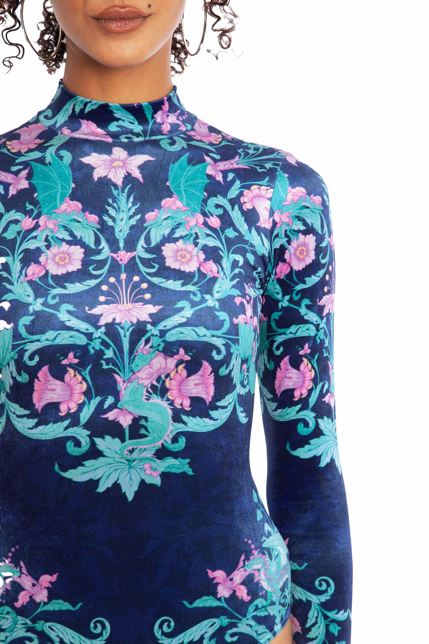 Dragon Garden Velvet High Neck Long Sleeve Bodysuit - Image 4