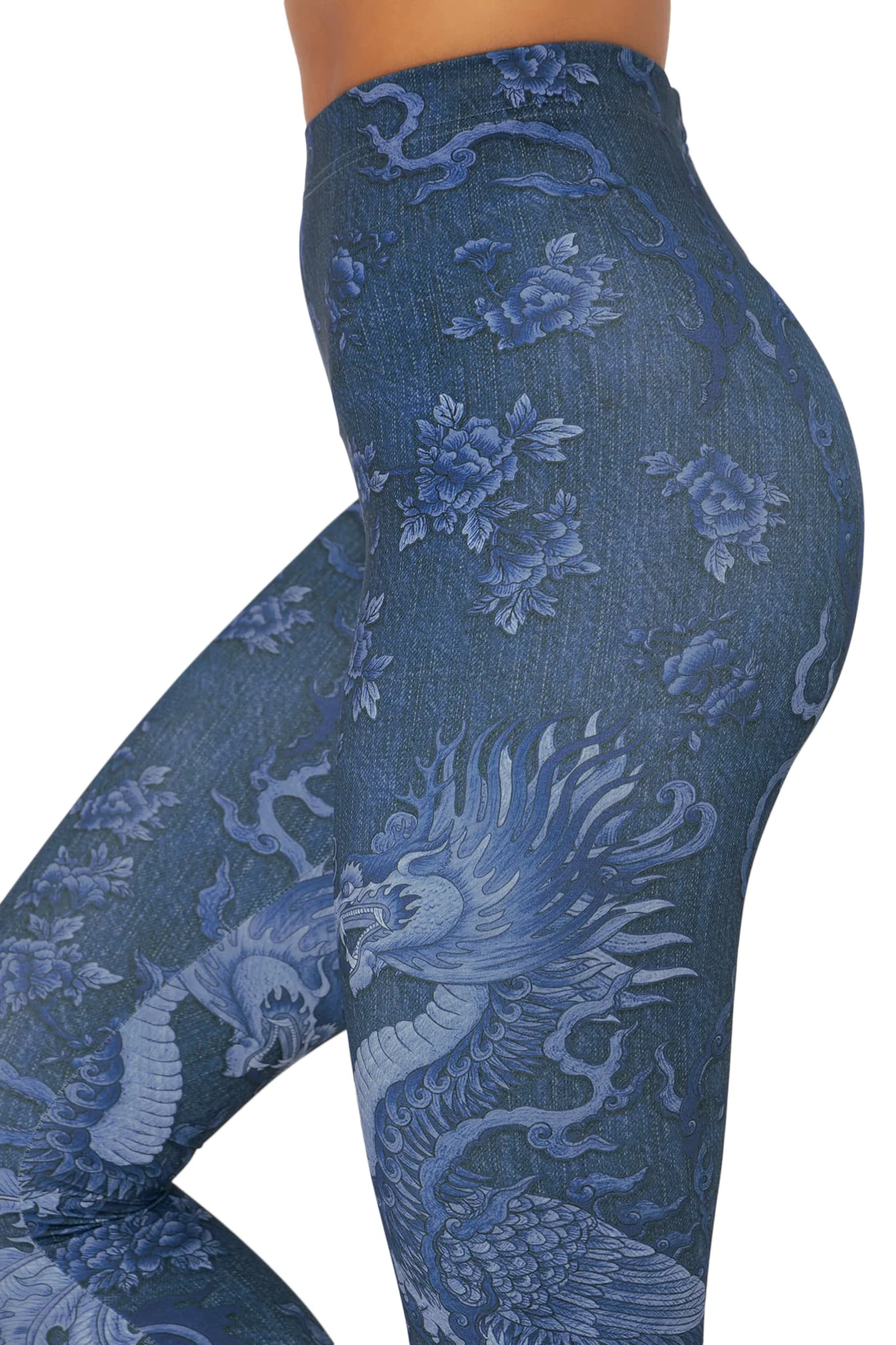 Dragon Rising Denim High Waisted Matte Finish Leggings - Image 3
