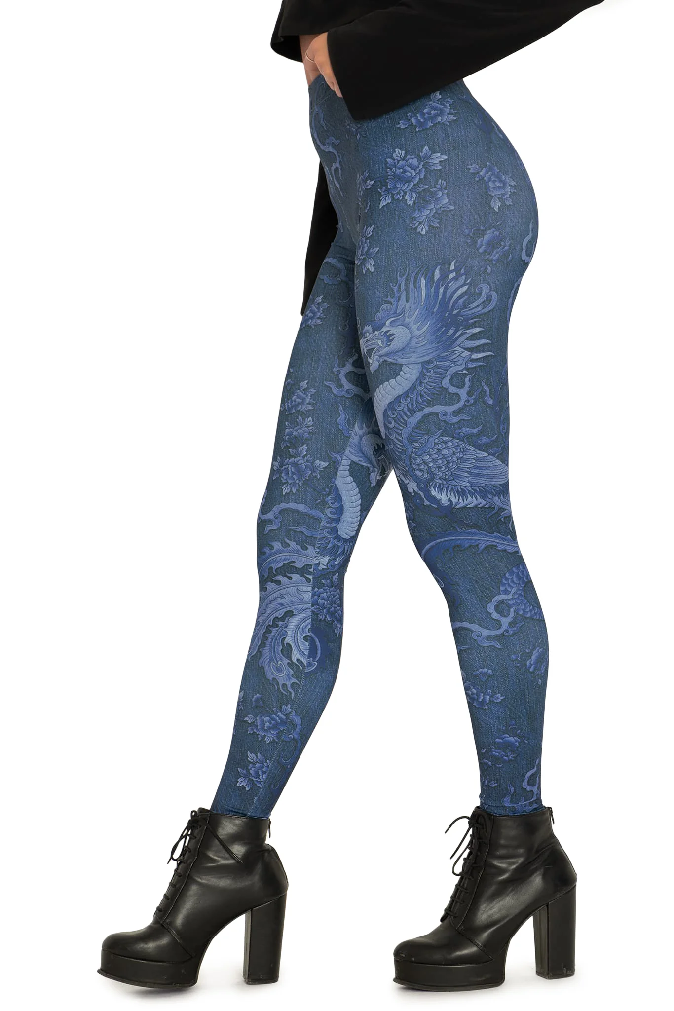 Dragon Rising Denim High Waisted Matte Finish Leggings - Image 4