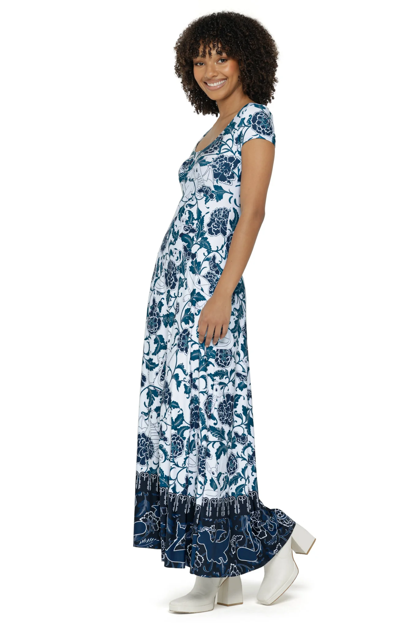 Dratini Evolution Porcelain Cap Sleeve Scoop Maxi Dress - Image 4