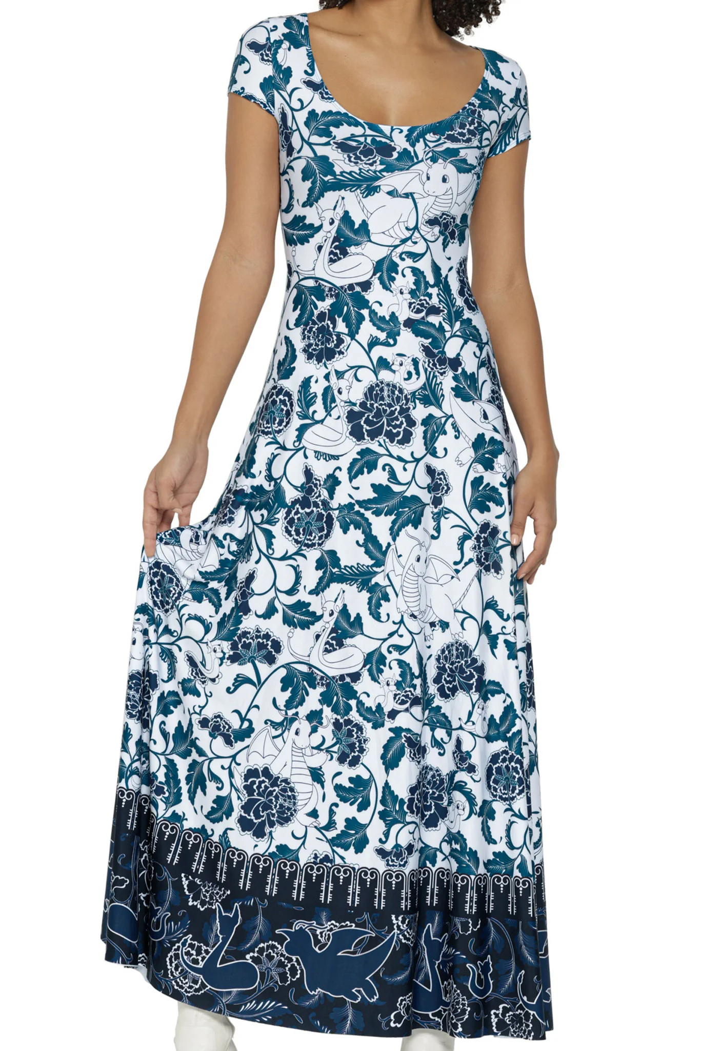 Dratini Evolution Porcelain Cap Sleeve Scoop Maxi Dress - Image 5