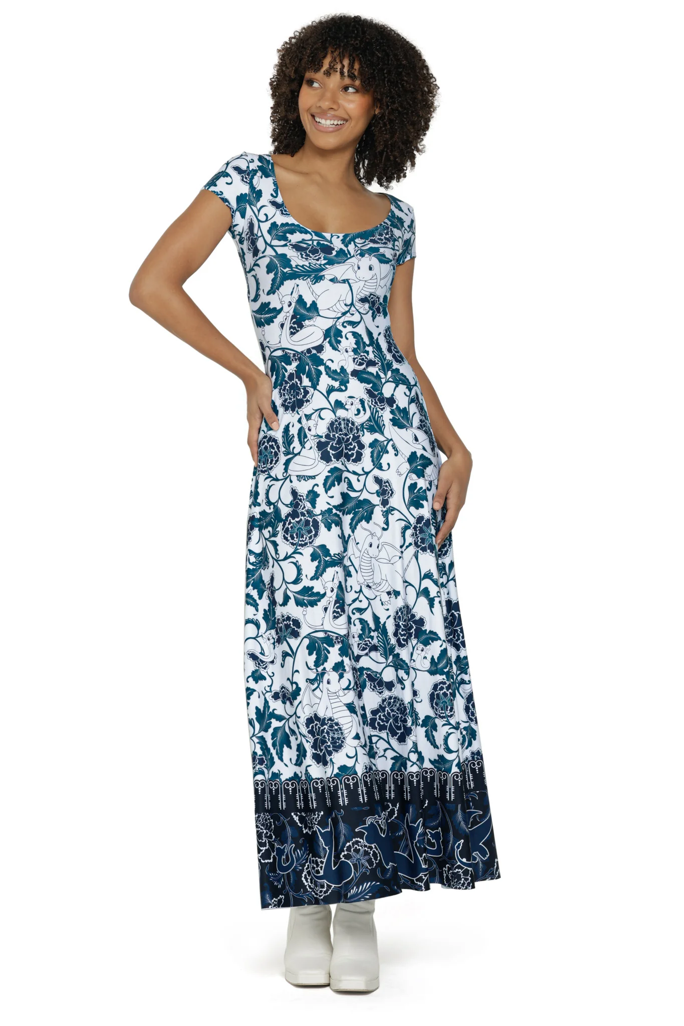 Dratini Evolution Porcelain Cap Sleeve Scoop Maxi Dress - Image 6