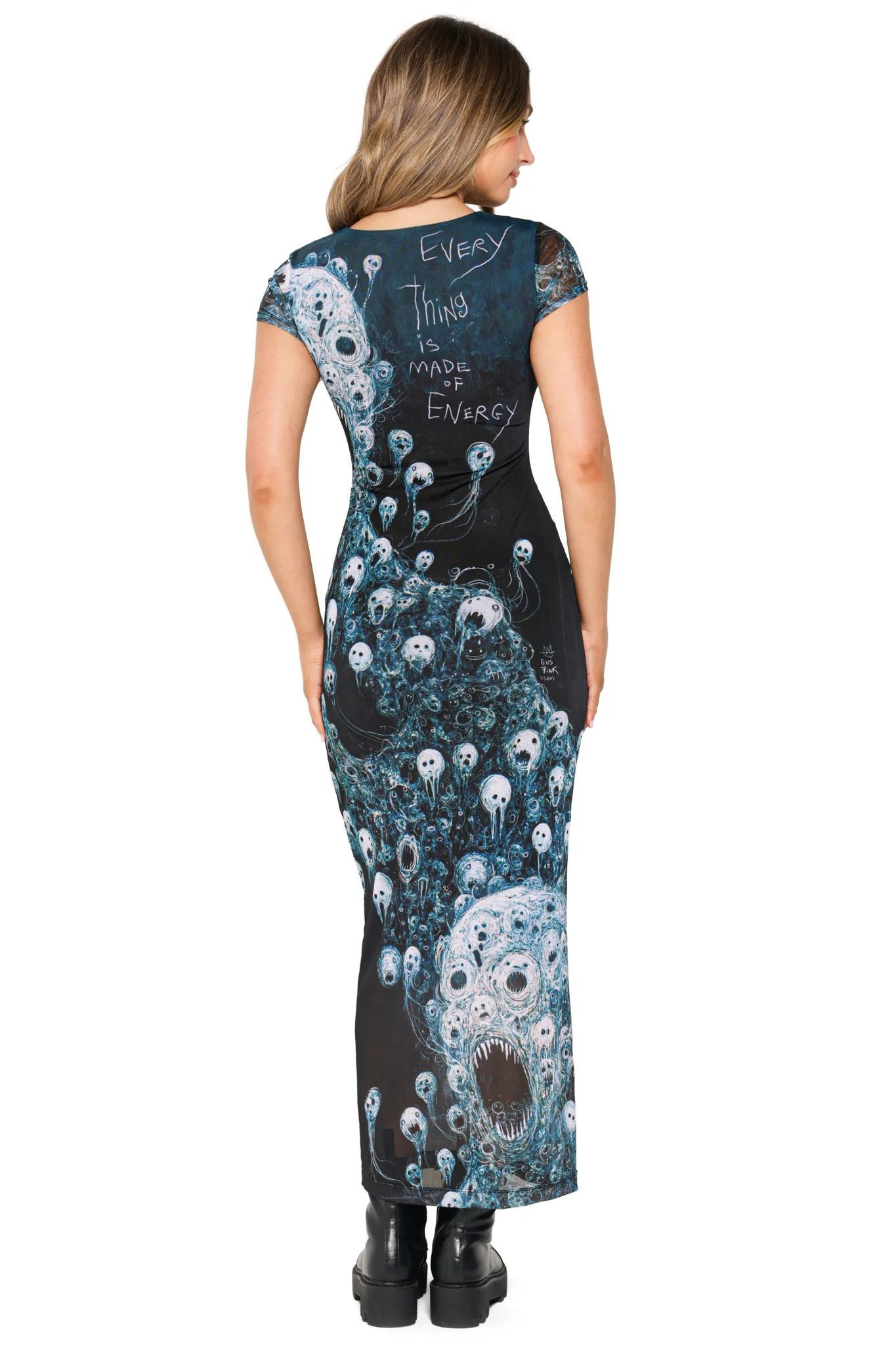 Energy Bubbles Sheer Cap Sleeve Bodycon Maxi Dress - Image 3