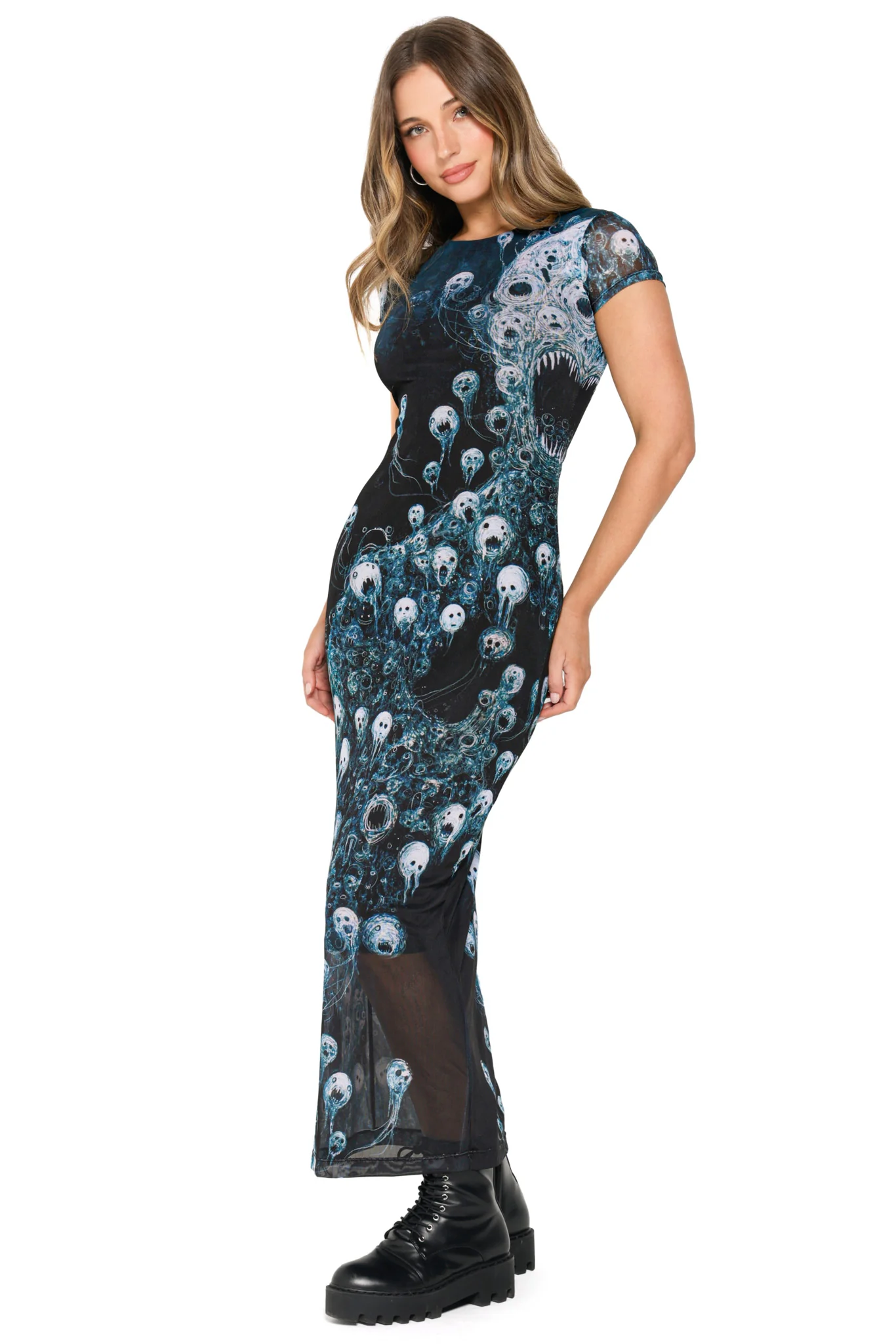 Energy Bubbles Sheer Cap Sleeve Bodycon Maxi Dress - Image 5