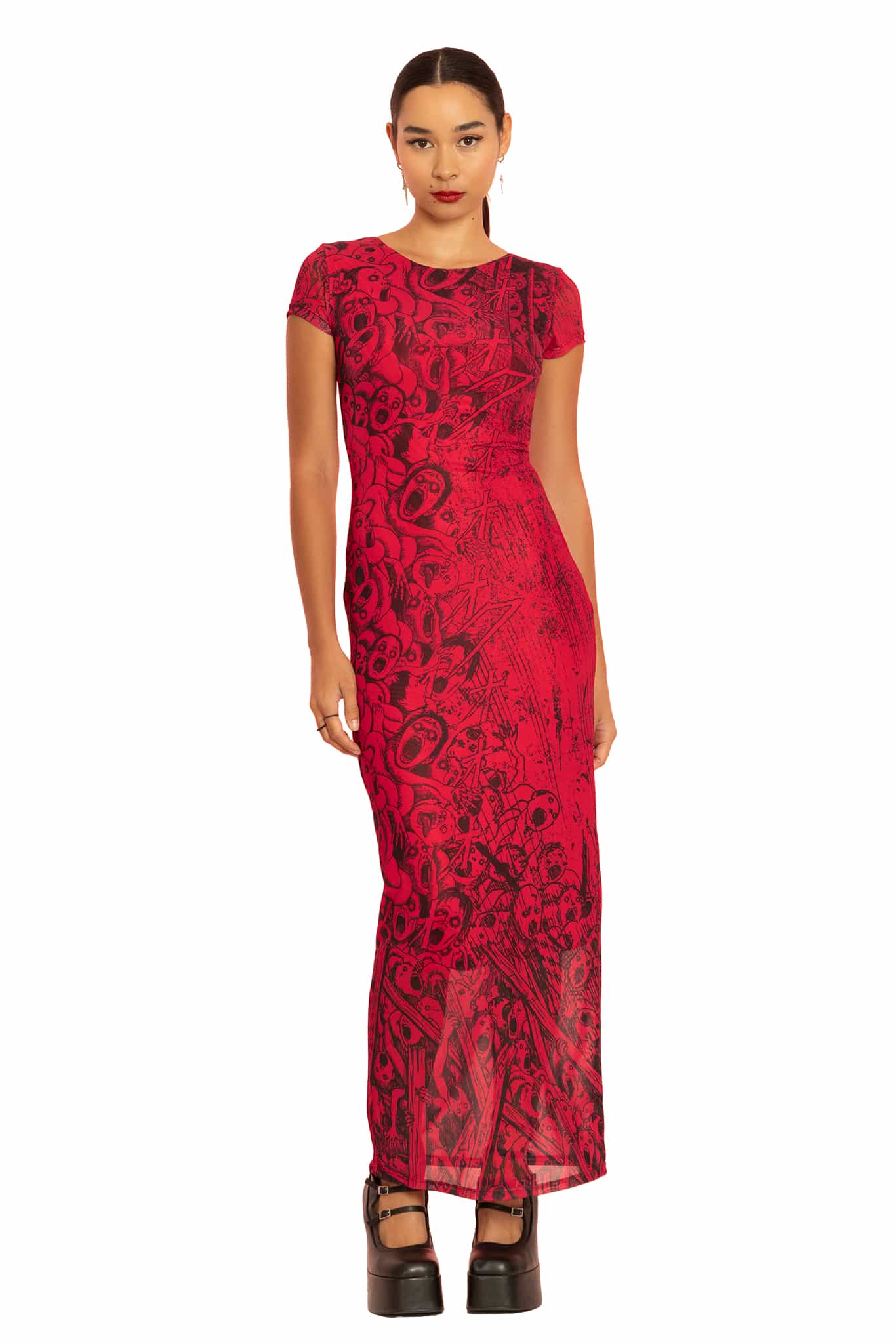 Erosion Sheer Short Sleeve Column Maxi Dress - Image 6