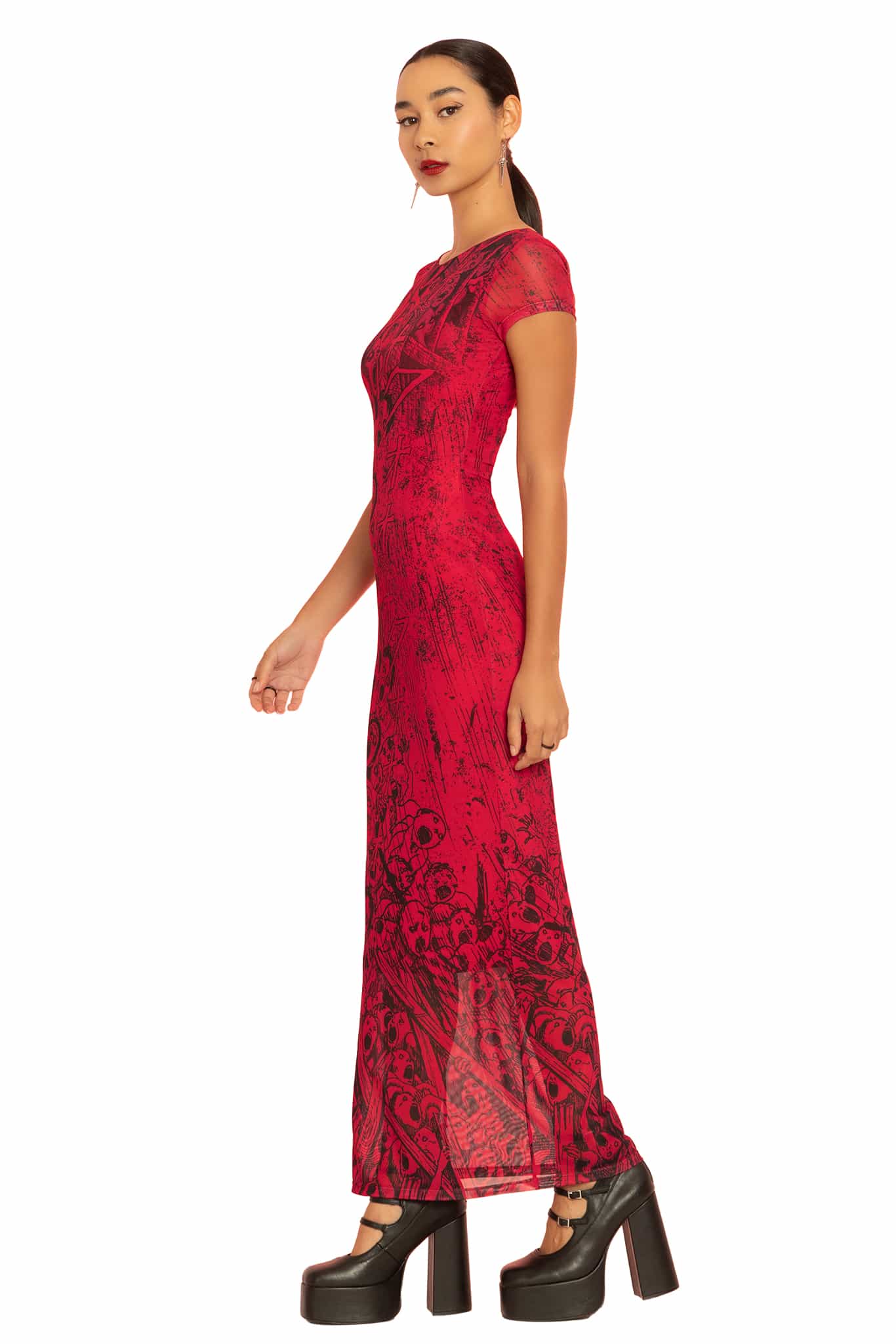 Erosion Sheer Short Sleeve Column Maxi Dress - Image 7