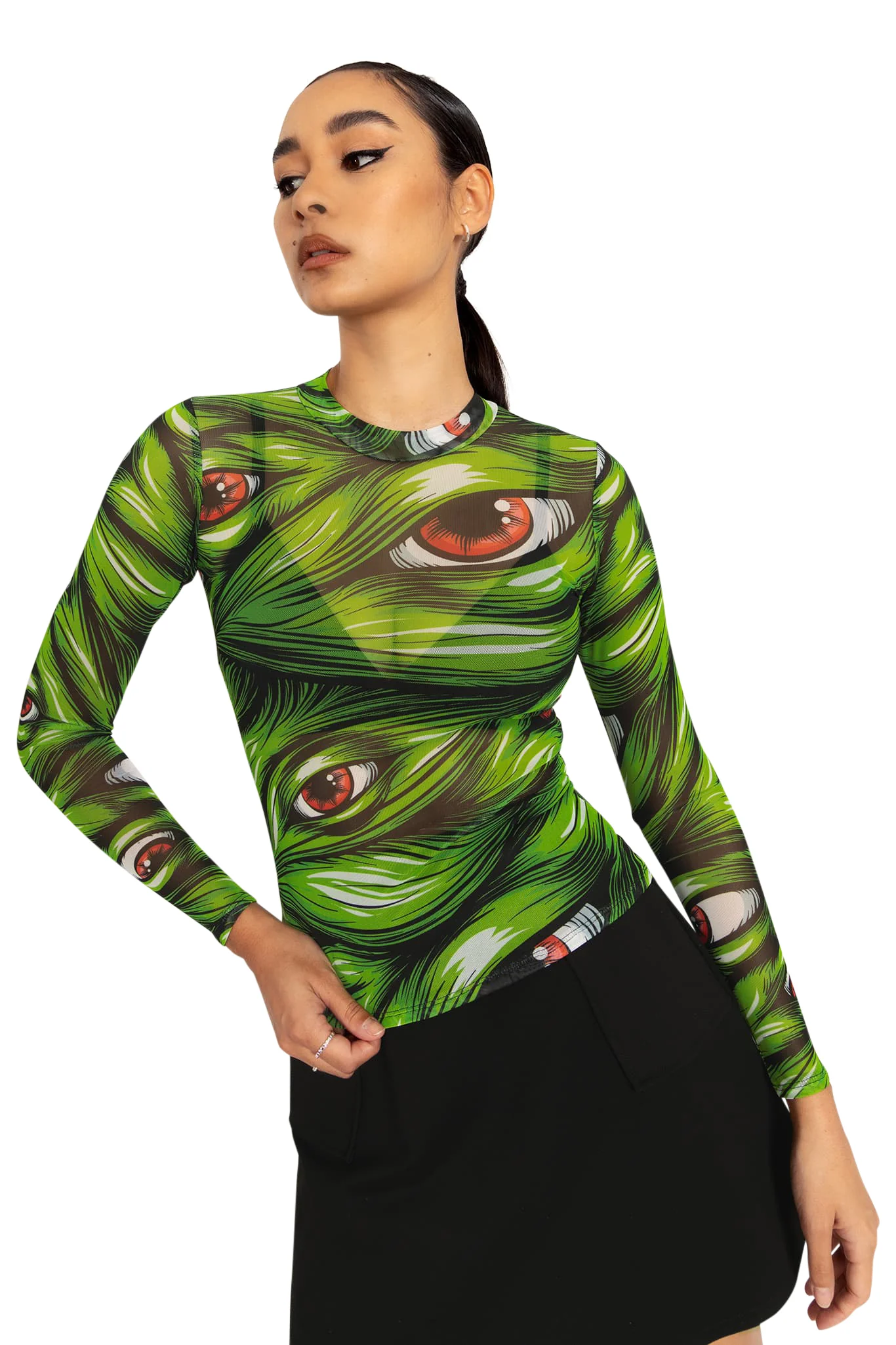 Eye On You Sheer High Neck Long Sleeve Top