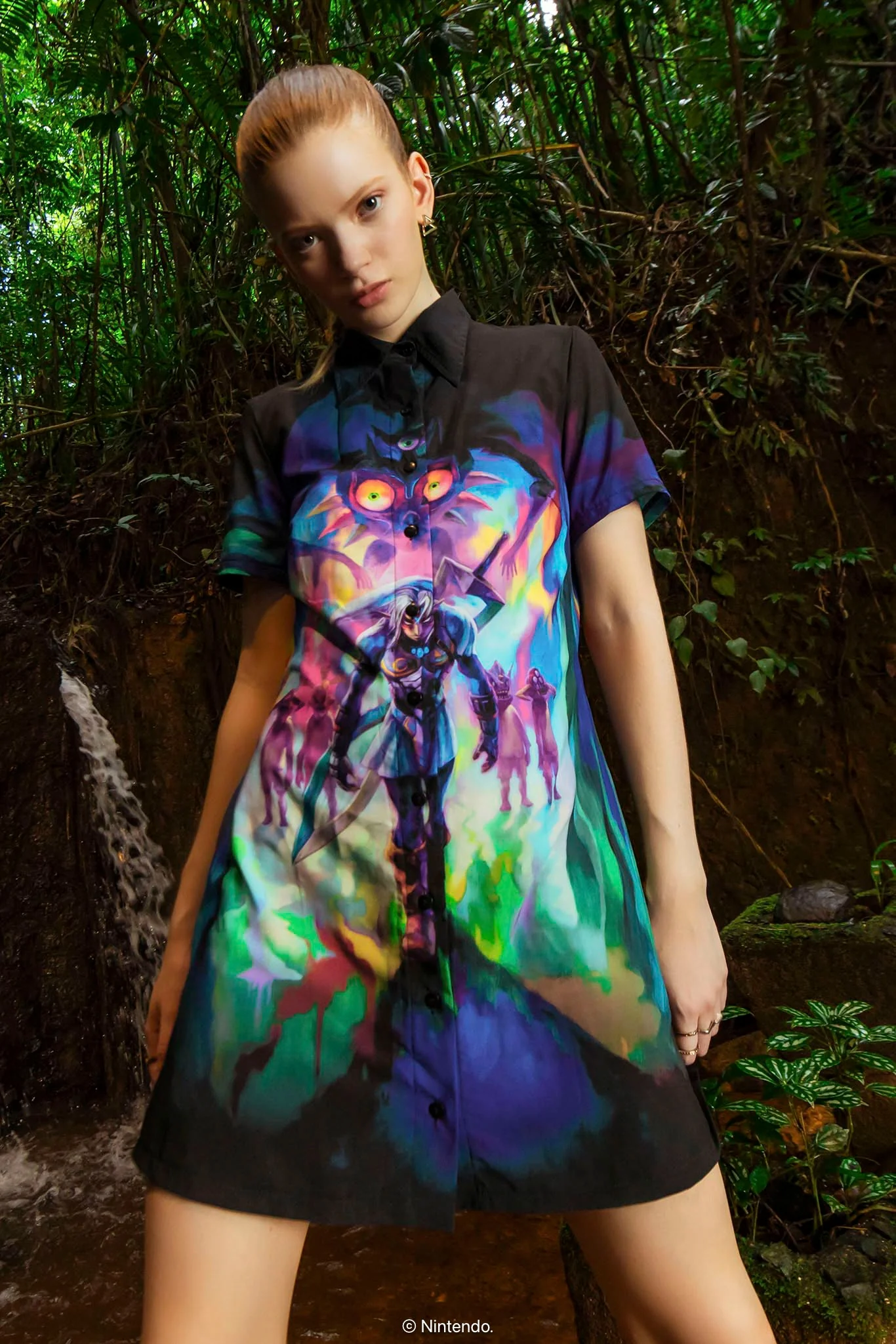 Fierce Deity Link Short Sleeve Shirt Dress
