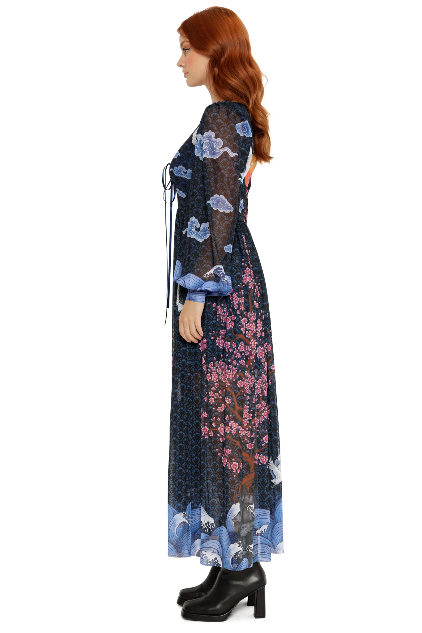 Flight of Tsuru Bishop Sleeve Maxi Dress - Image 5