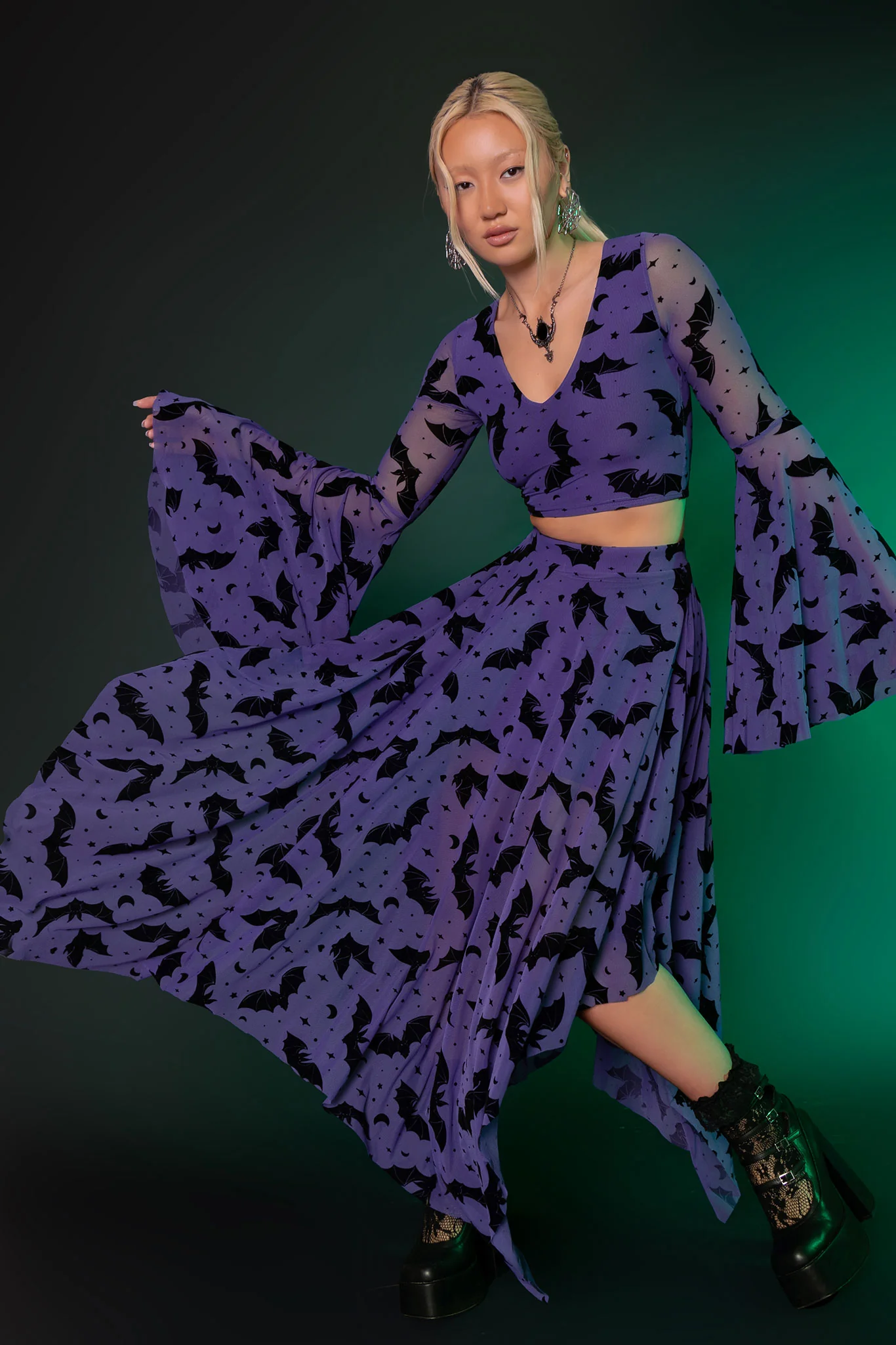 Flock Of Bats Purple Handkerchief Skirt - Image 6