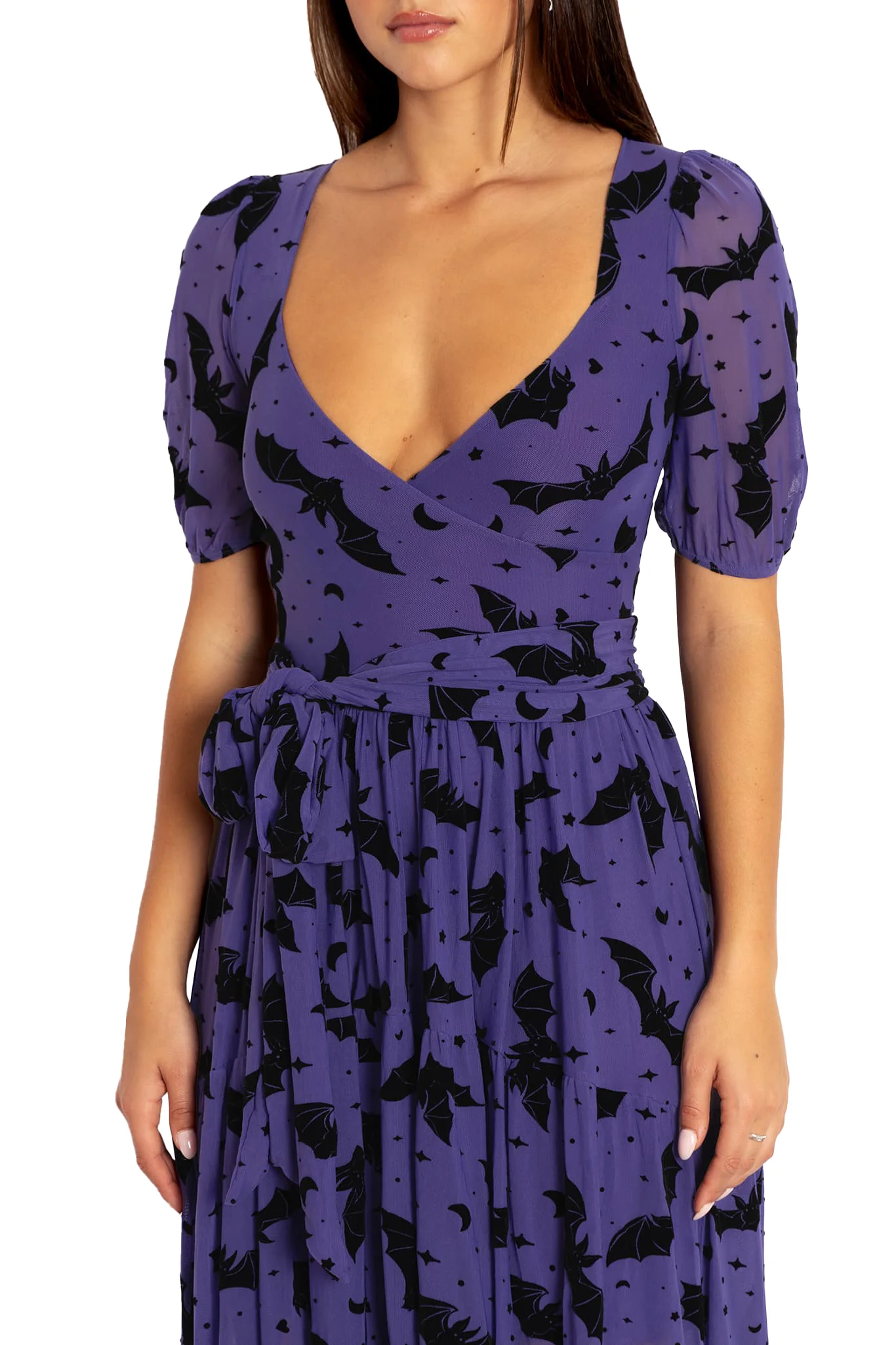 Flock Of Bats Purple Wrap Midaxi Dress - Image 3