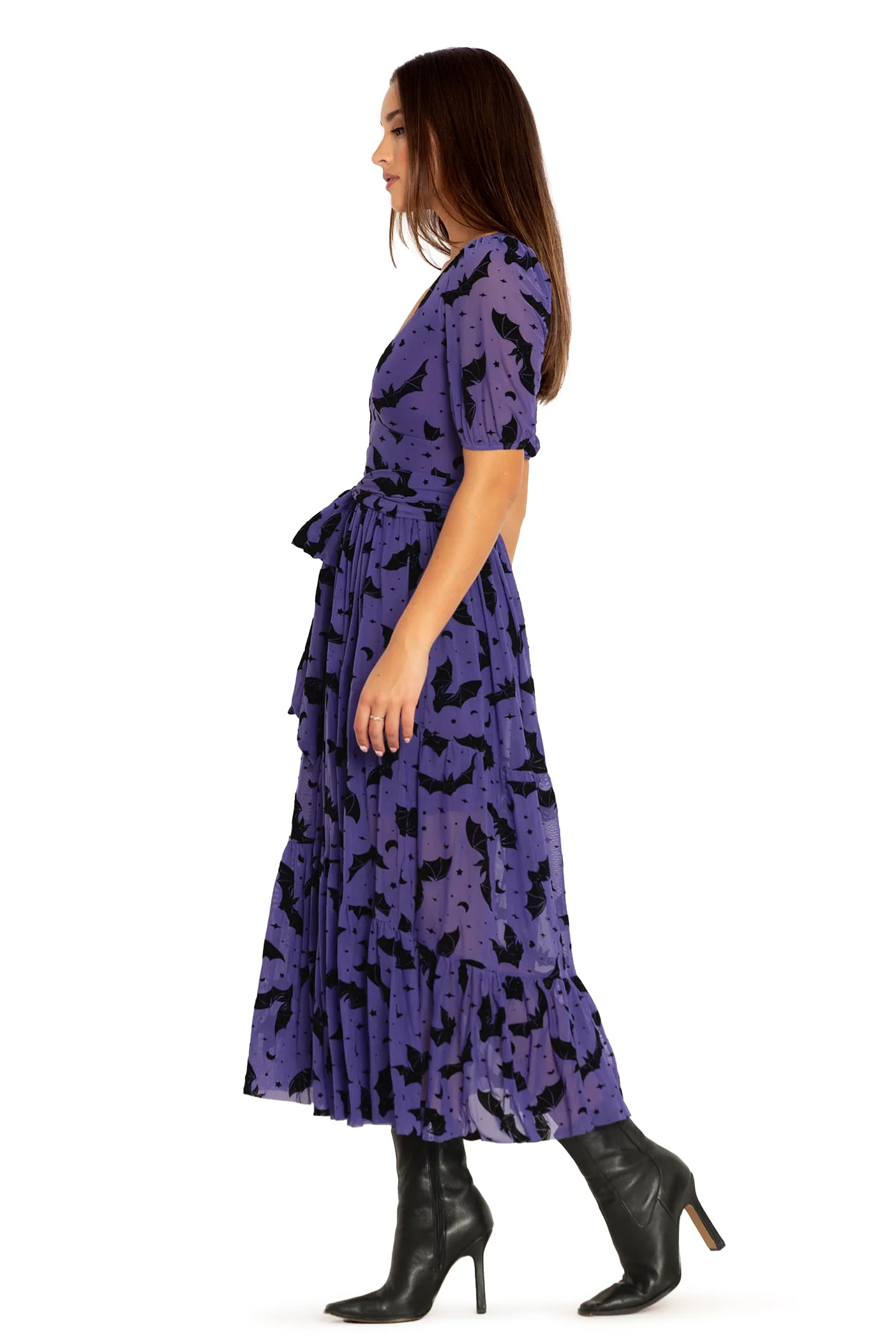 Flock Of Bats Purple Wrap Midaxi Dress - Image 7