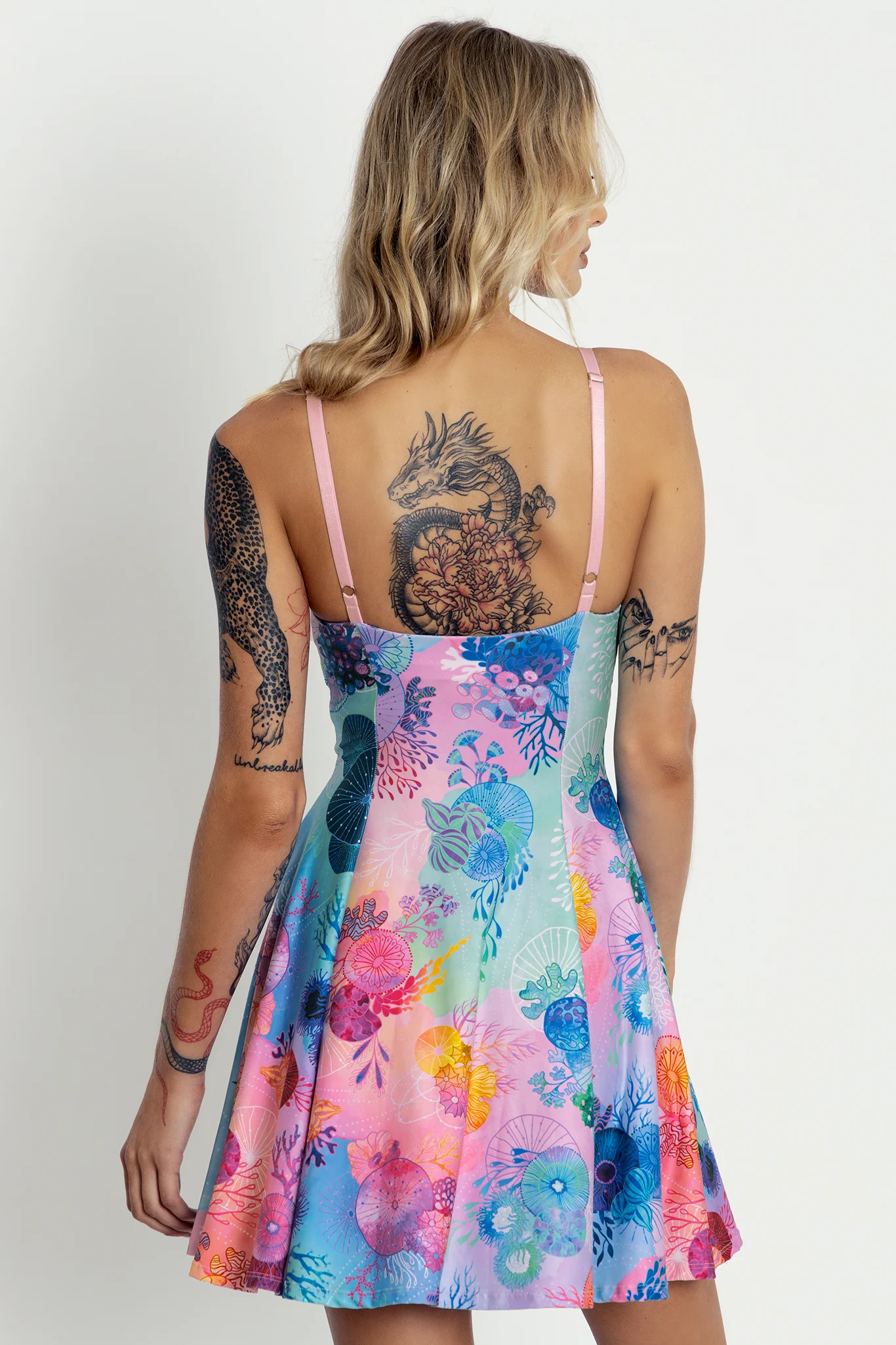 Floral Coral Rainbow Mini Strappy Dress - Image 4