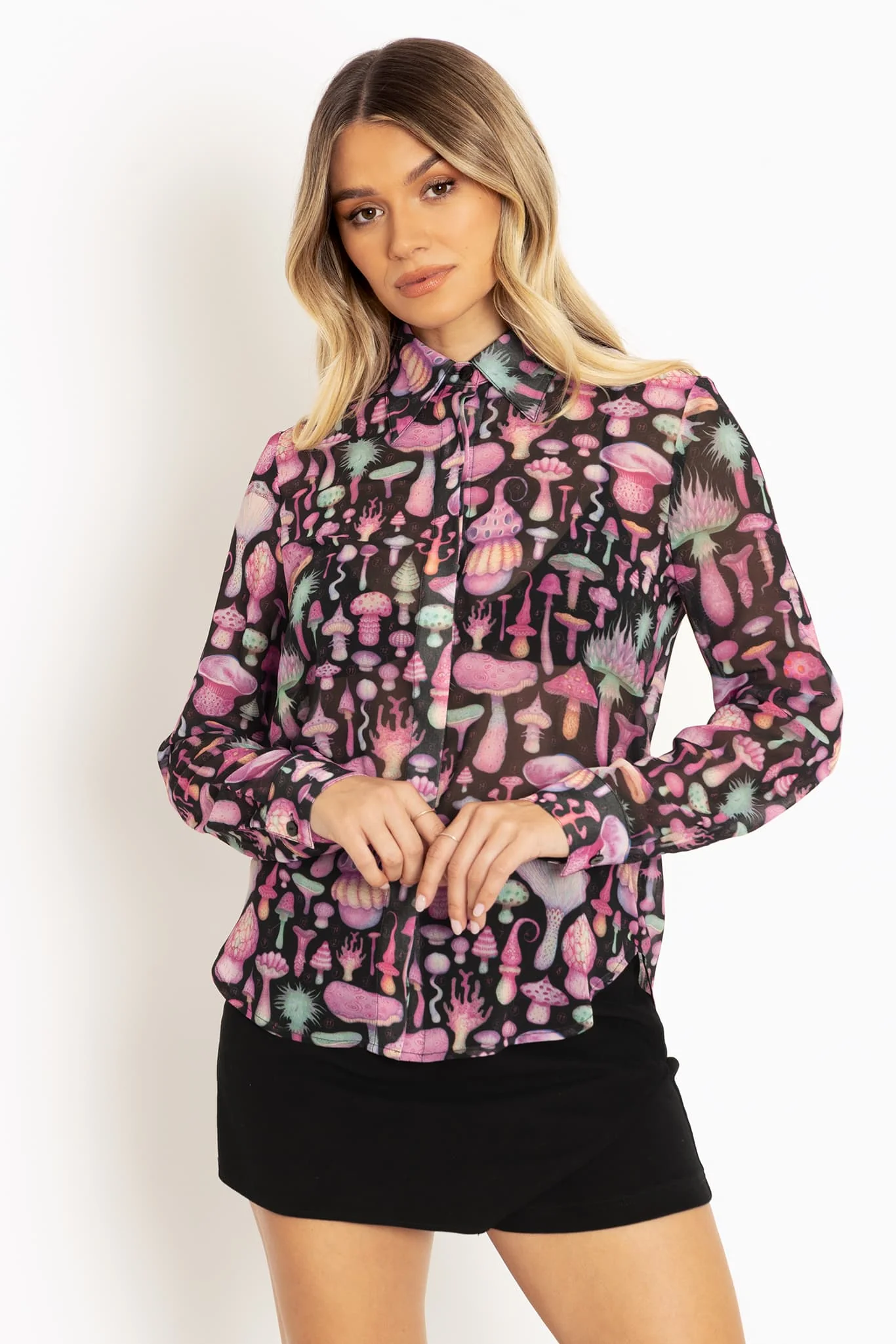 Fungirl Black Long Sleeve Cute As A Button Shirt - Image 4
