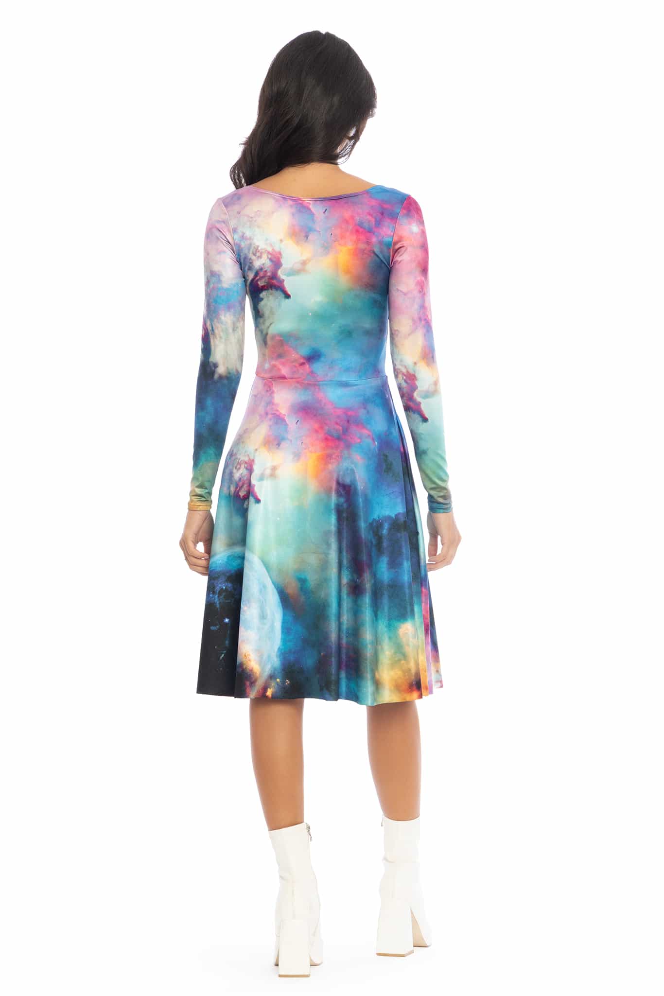 Galaxy Lagoon Long Sleeve Scoop Midi Dress - Image 2