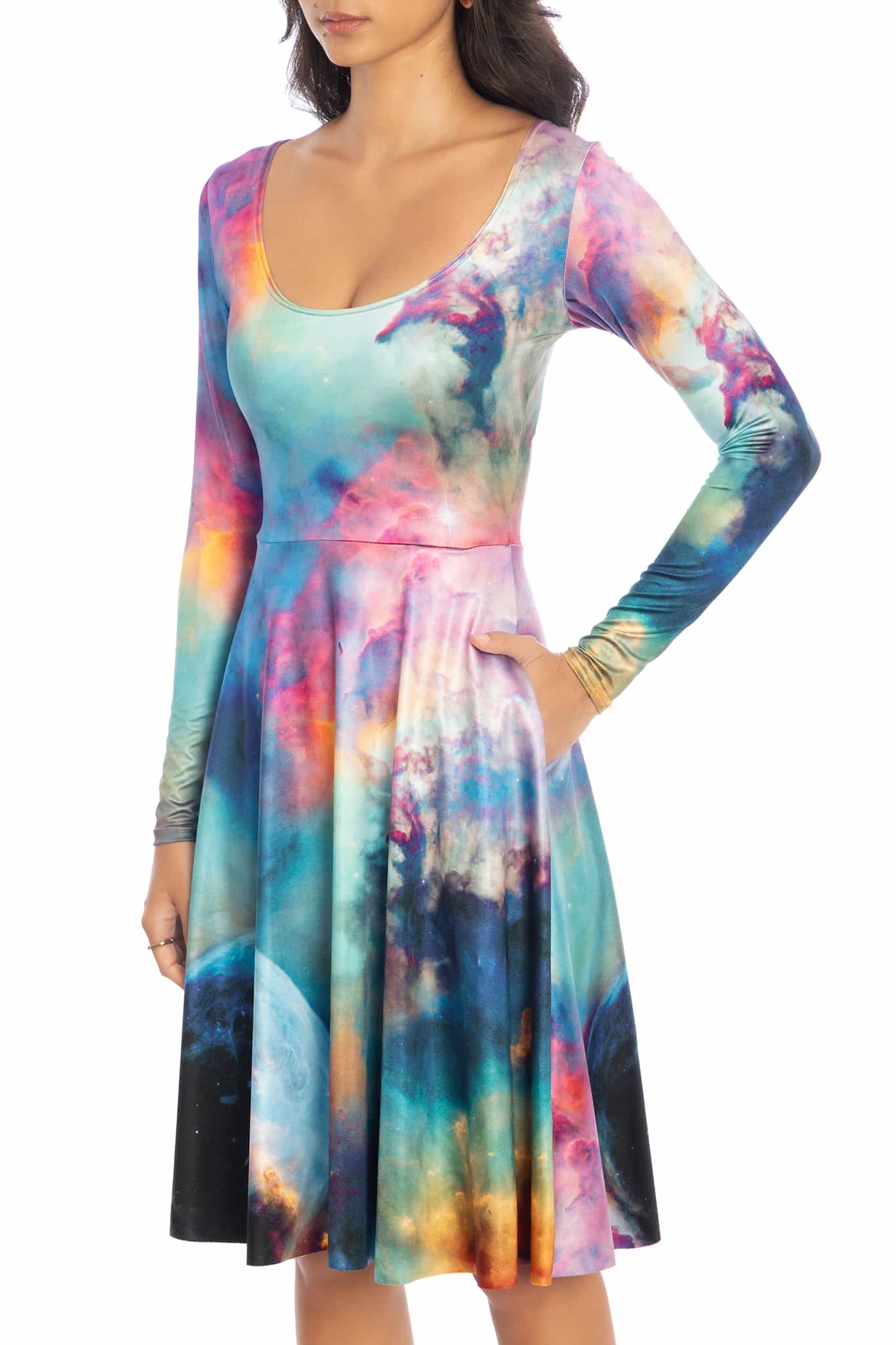 Galaxy Lagoon Long Sleeve Scoop Midi Dress - Image 3