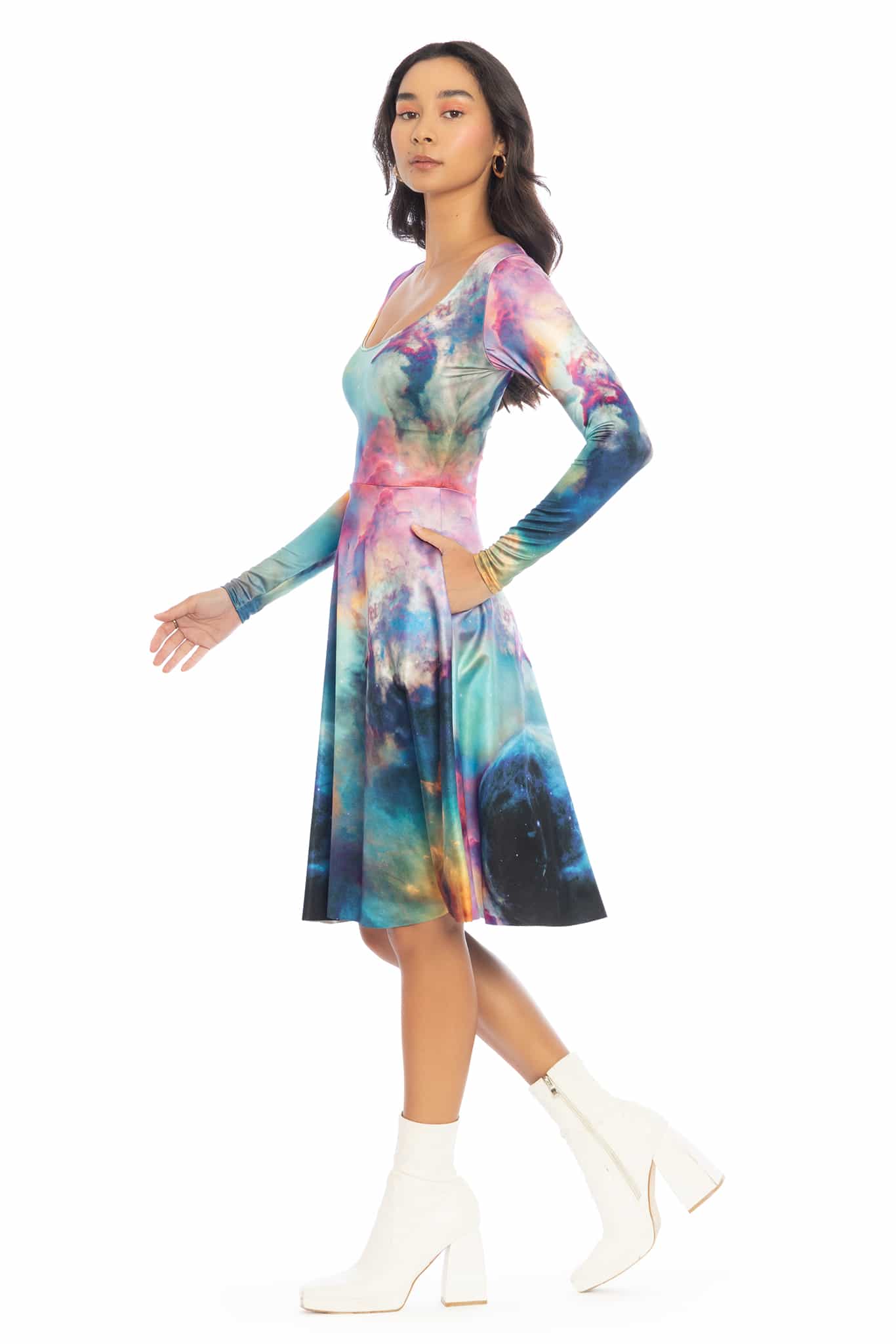 Galaxy Lagoon Long Sleeve Scoop Midi Dress - Image 5
