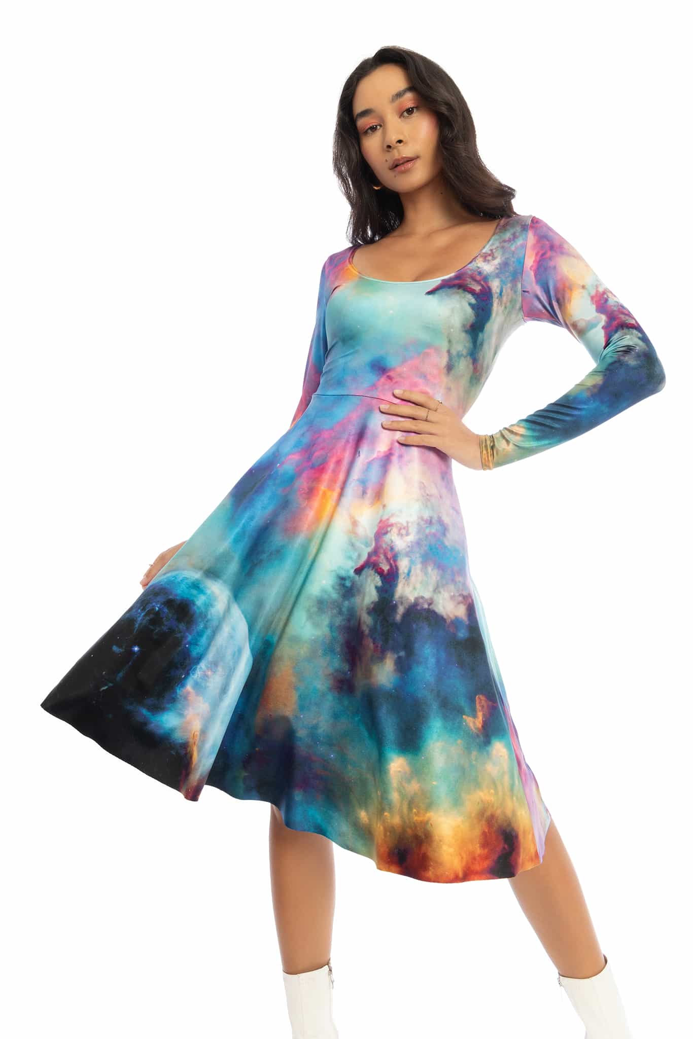 Galaxy Lagoon Long Sleeve Scoop Midi Dress - Image 6