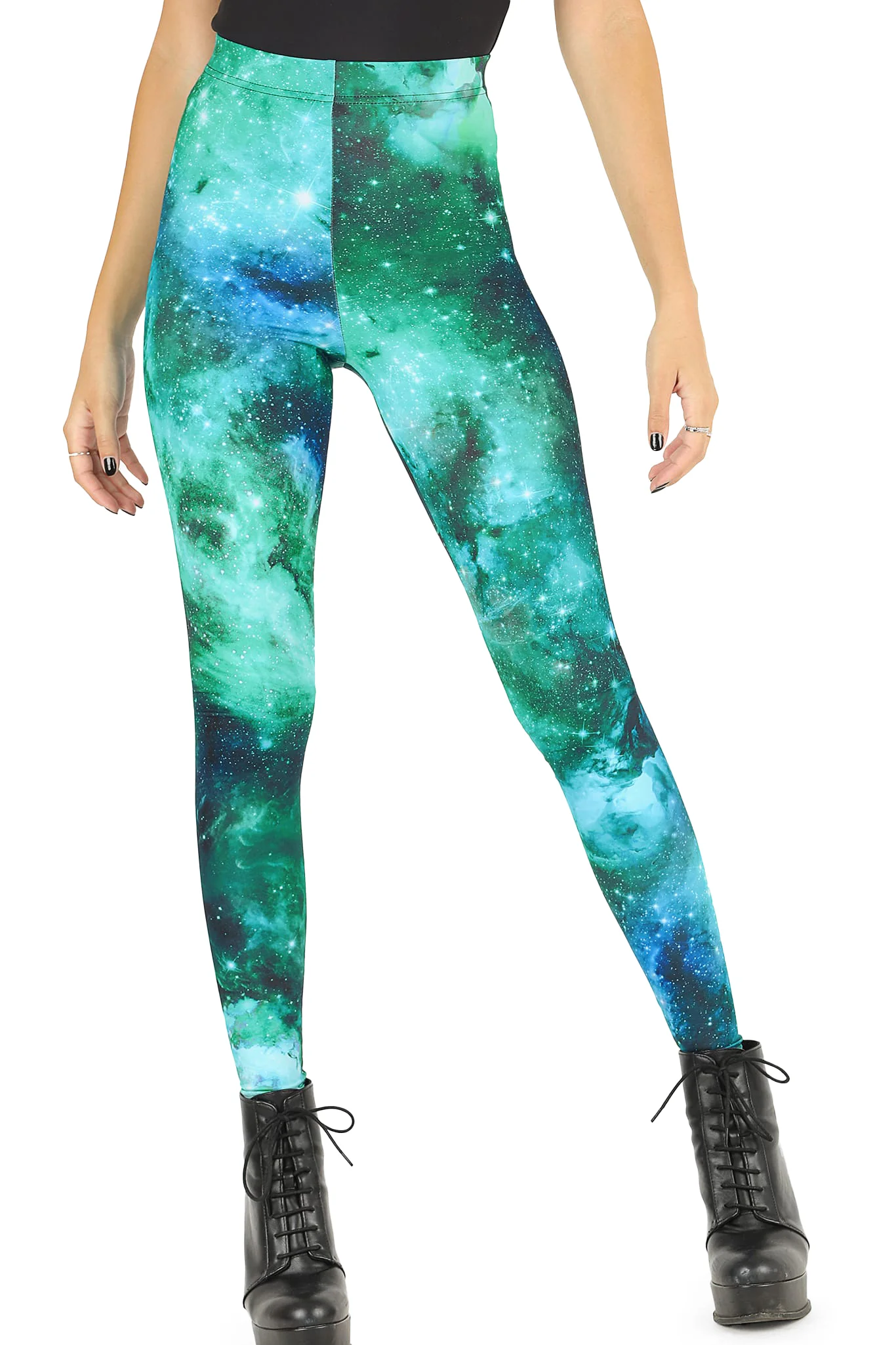 Galaxy Turquoise High Waisted Matte Finish Leggings - Image 4