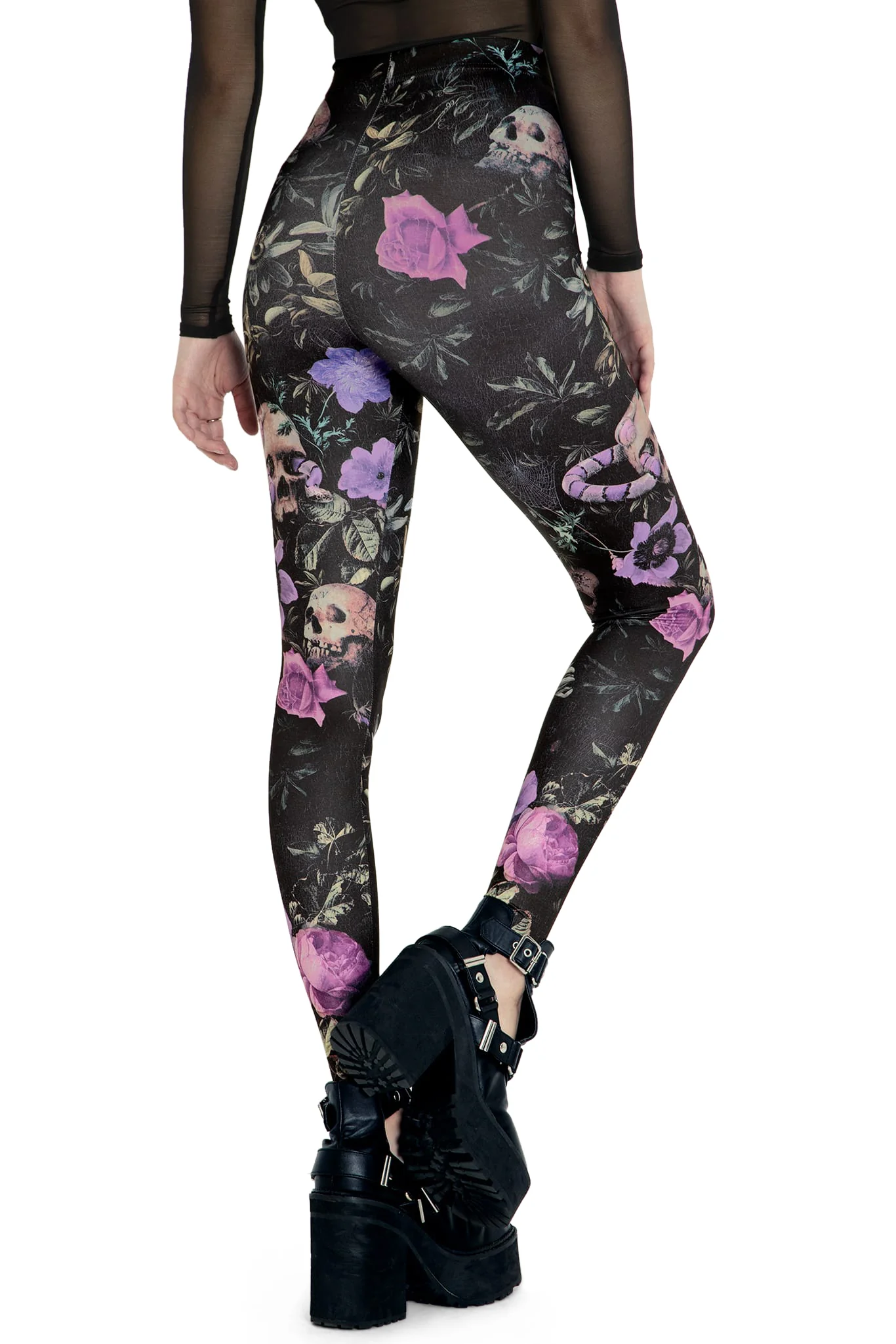 Garden Of The Dead Purple High Waisted Matte Finish Leggings - Image 2