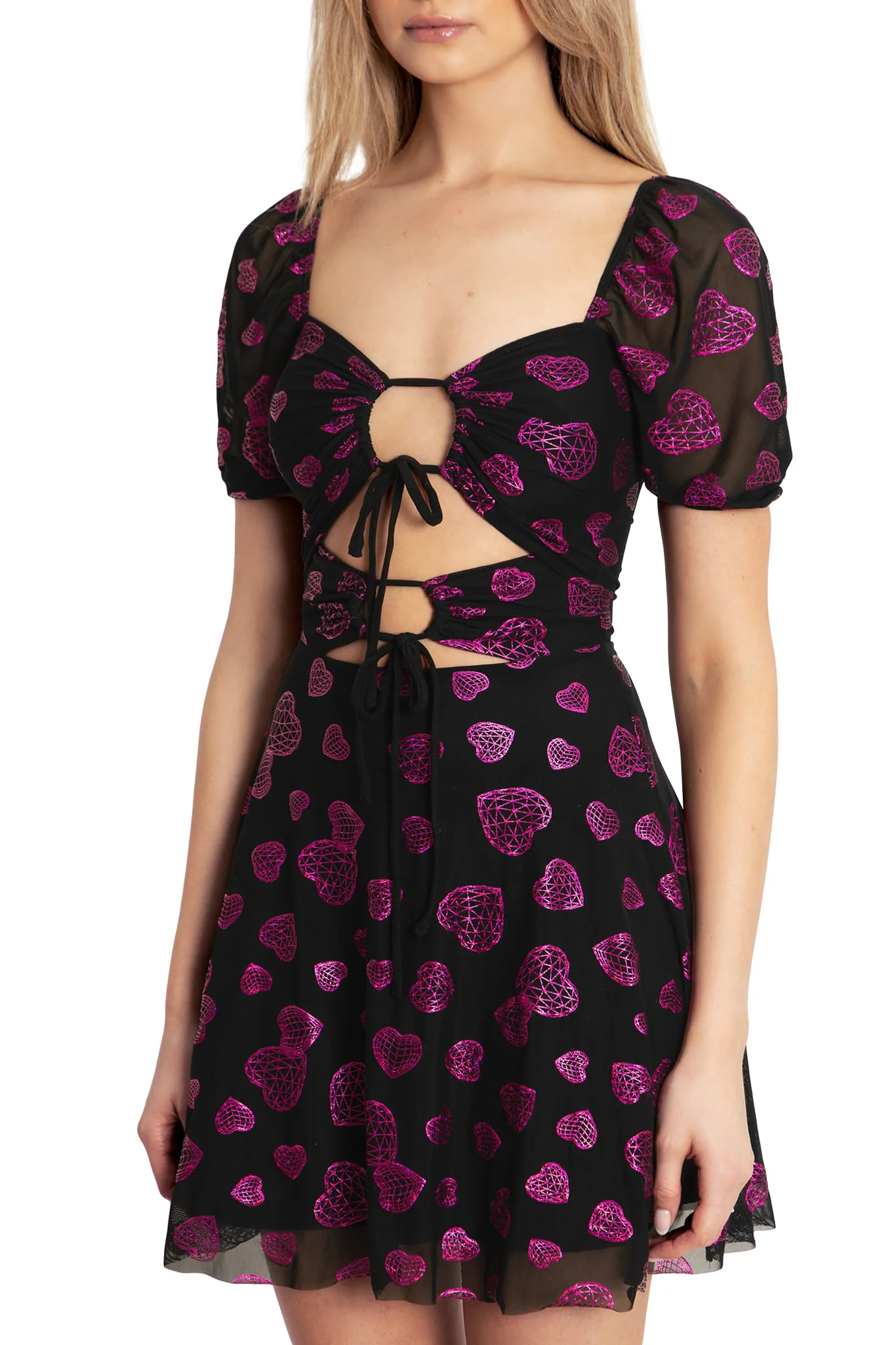 Geodesic Hearts Puff Sleeve Miami Dress - Image 3