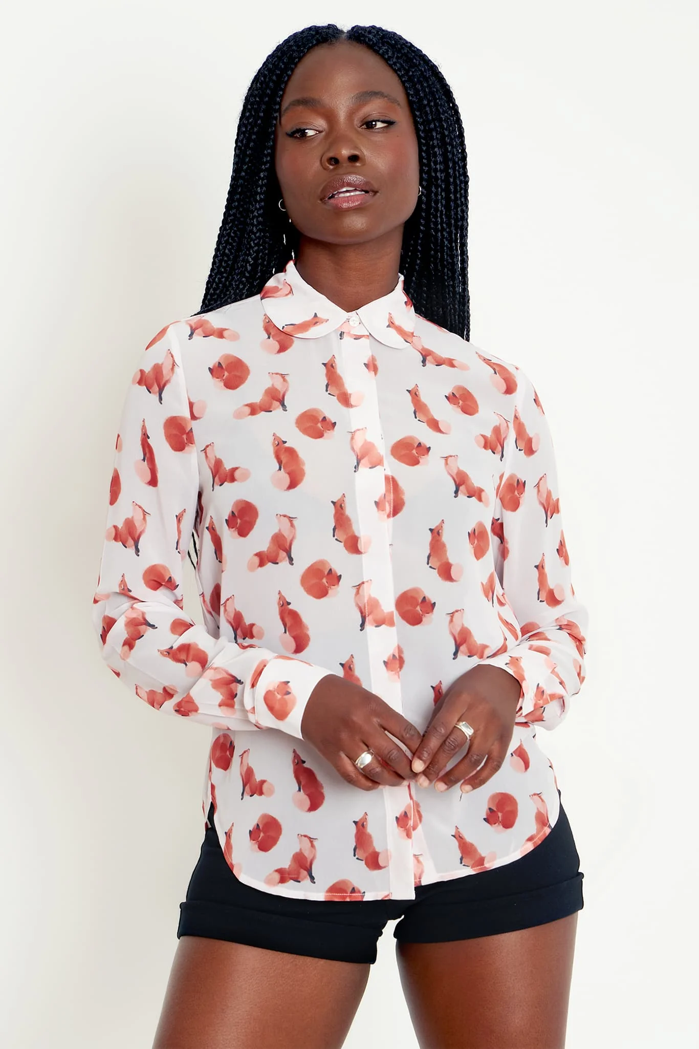 Ghost Foxes Long Sleeve Cute As A Button Shirt - Image 3