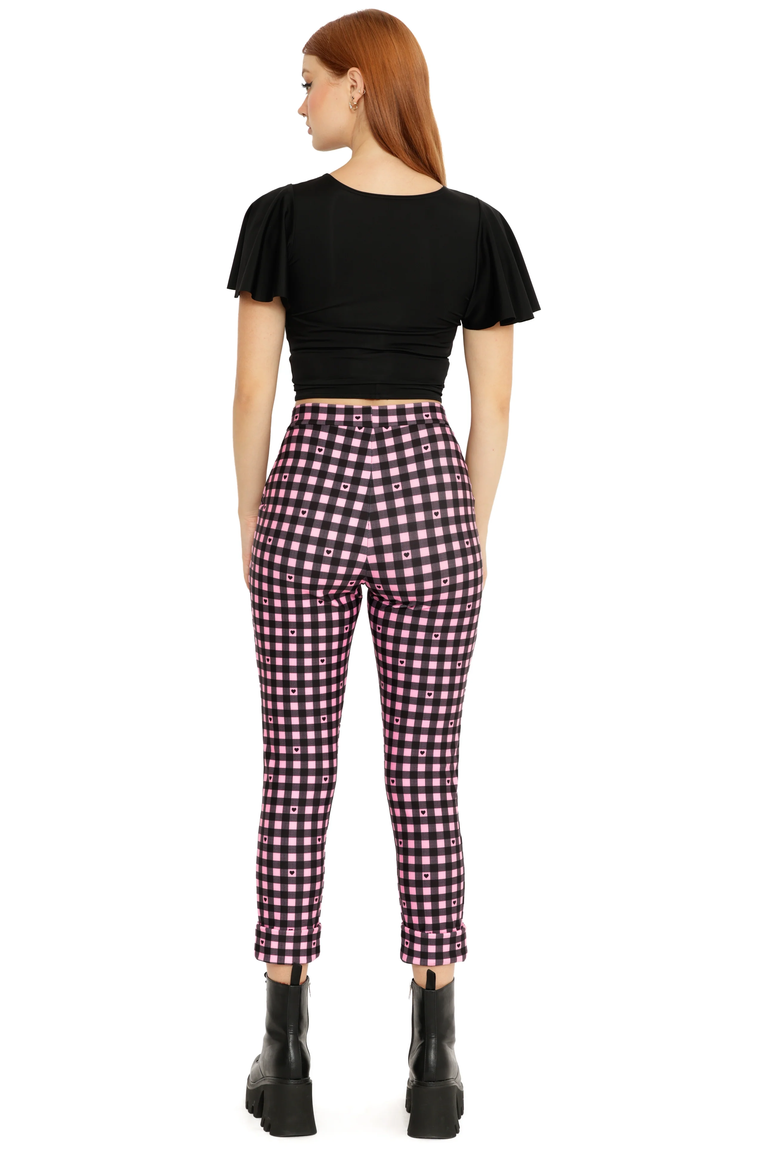 Gingham Hearts Pink Cuffed Pants - Image 3
