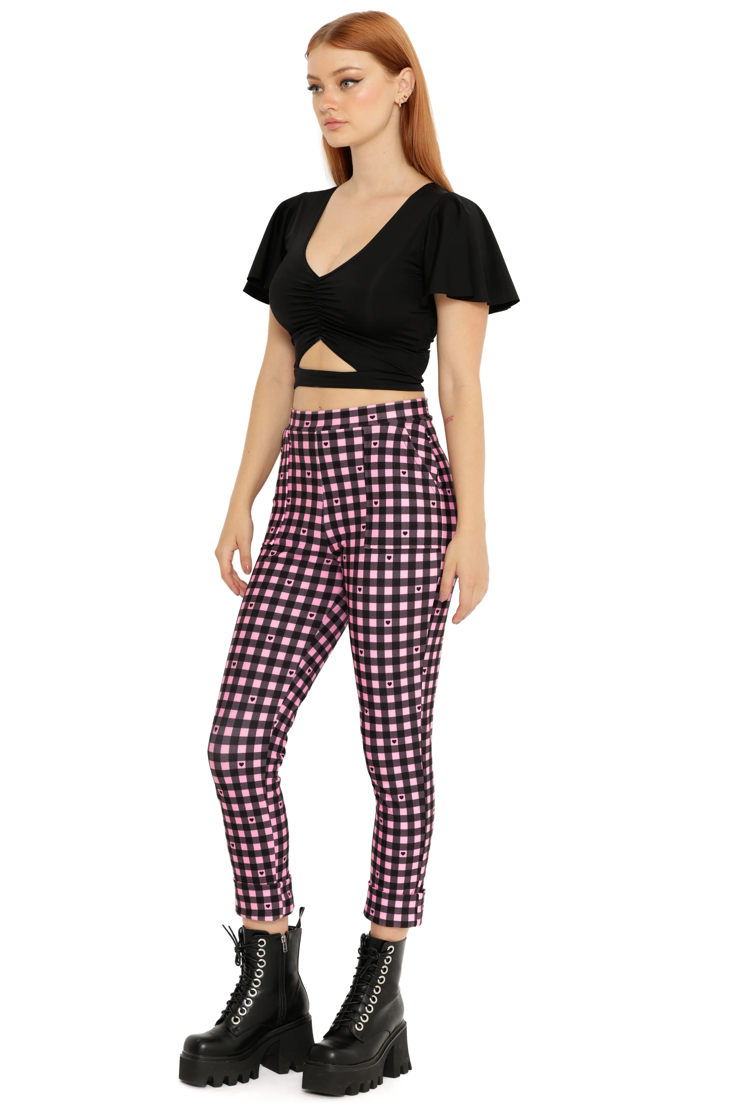Gingham Hearts Pink Cuffed Pants - Image 4