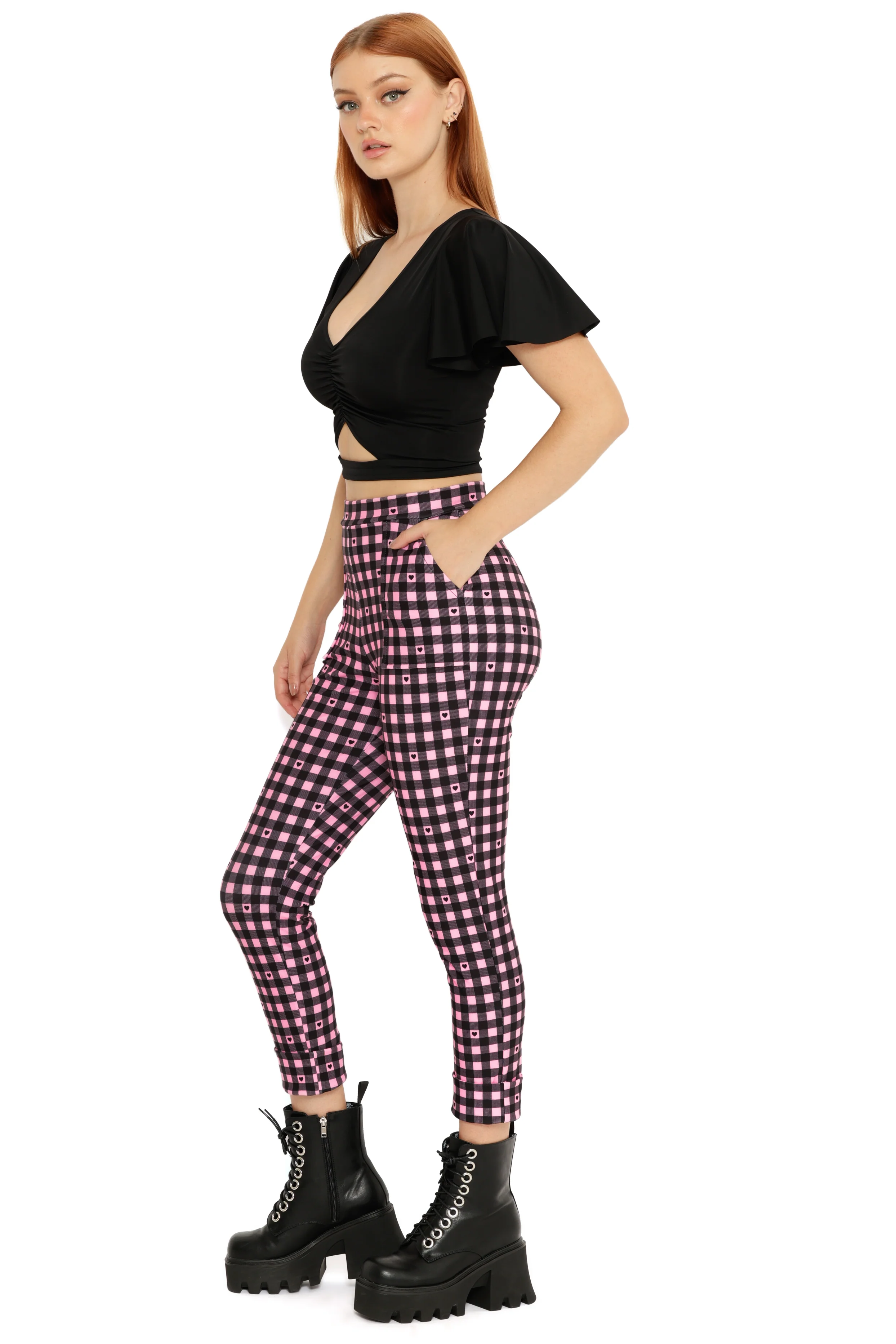Gingham Hearts Pink Cuffed Pants - Image 5