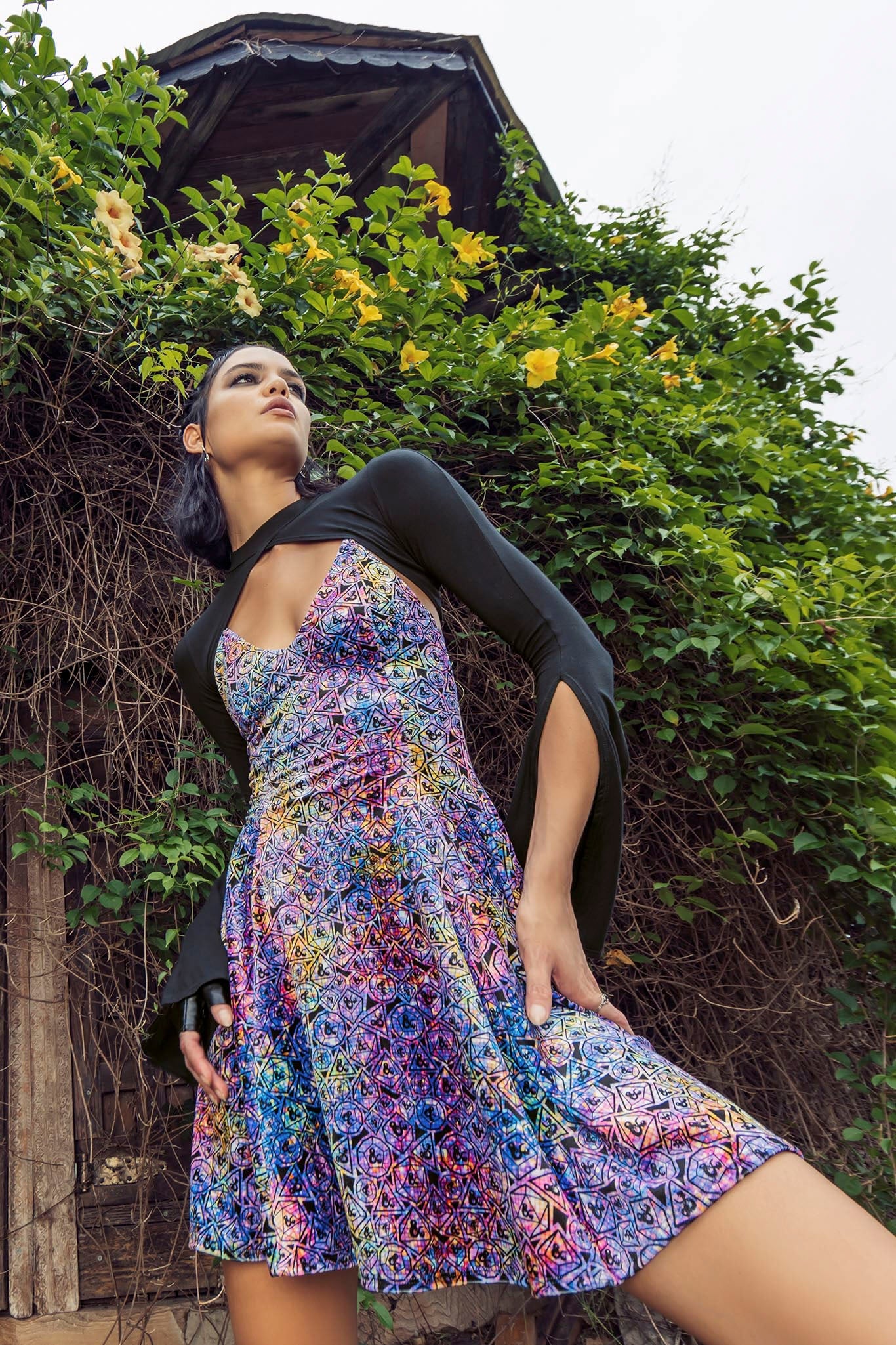 Glitter Dice Velvet Mini Strappy Dress - Image 6