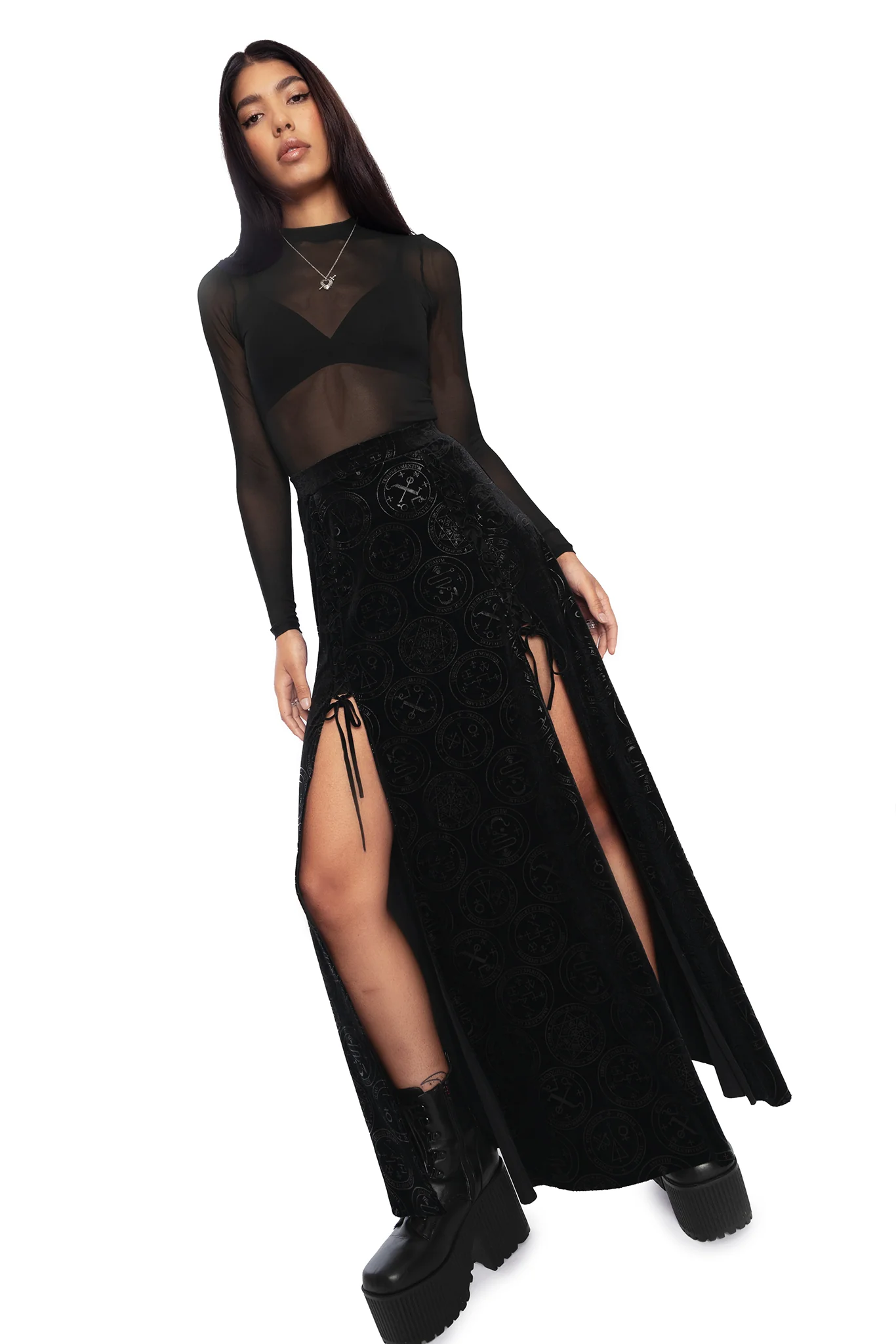 Good Charms Velvet Laced Split Skirt - Image 8