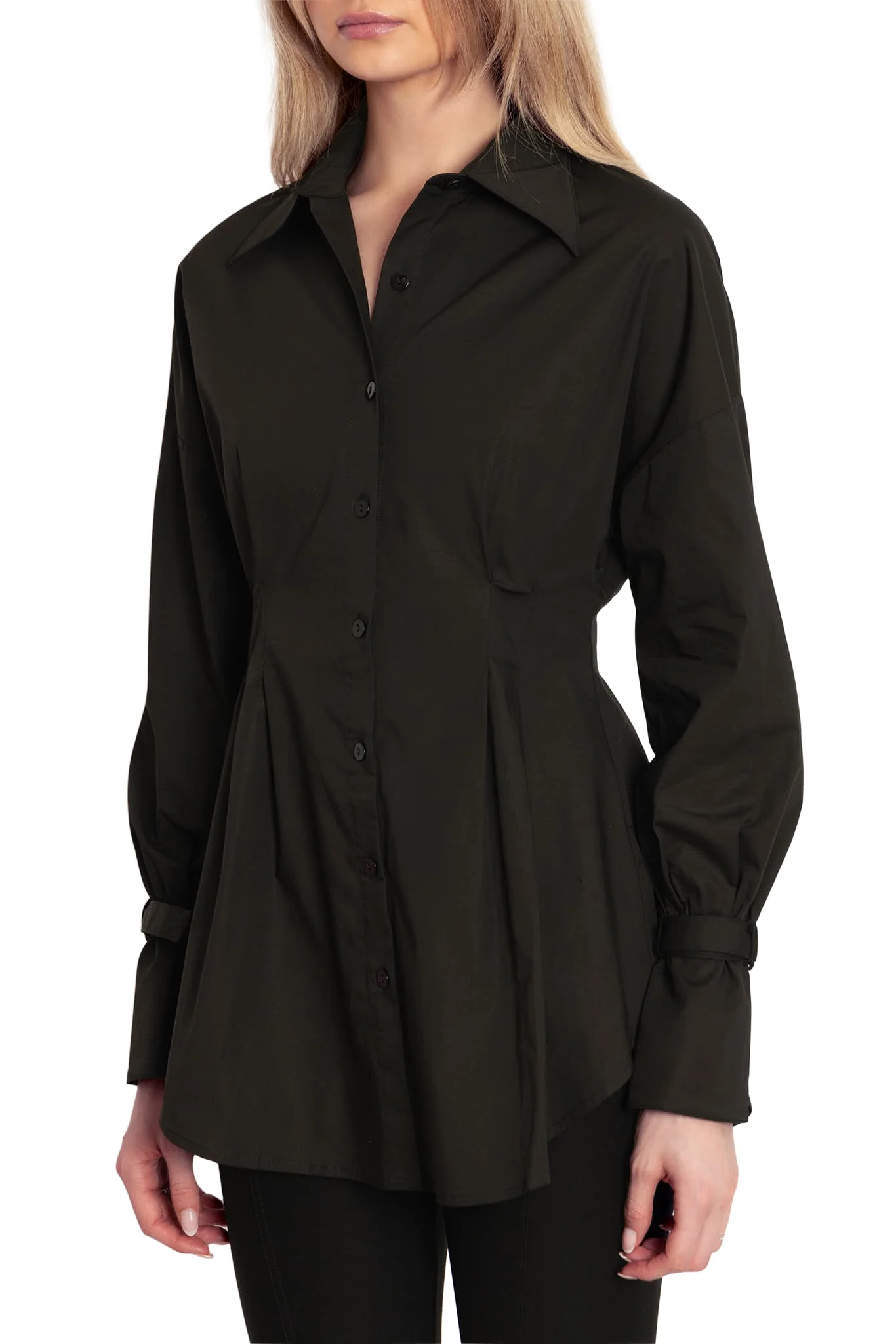 Gothic Romance Black Cinched Waist Button Up Shirt - Image 3