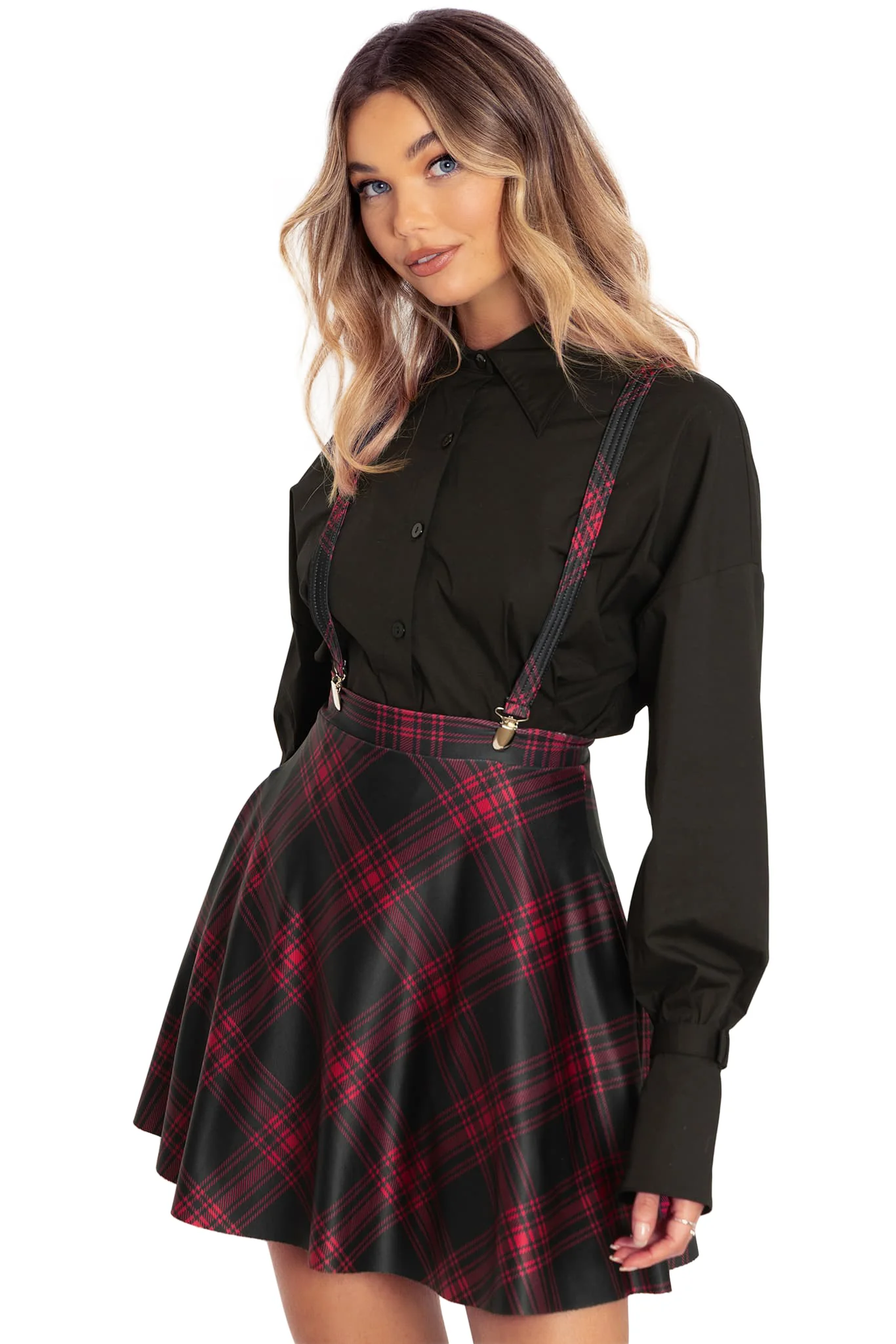 Gothic Romance Black Cinched Waist Button Up Shirt - Image 6