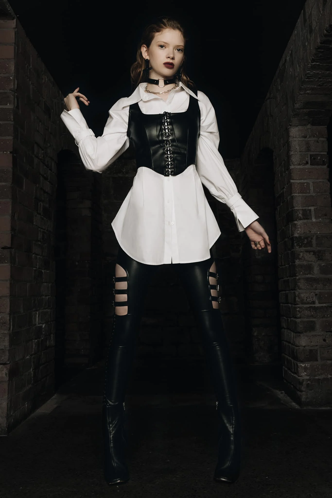 Gothic Romance Cinched Waist Button Up Shirt - Image 4