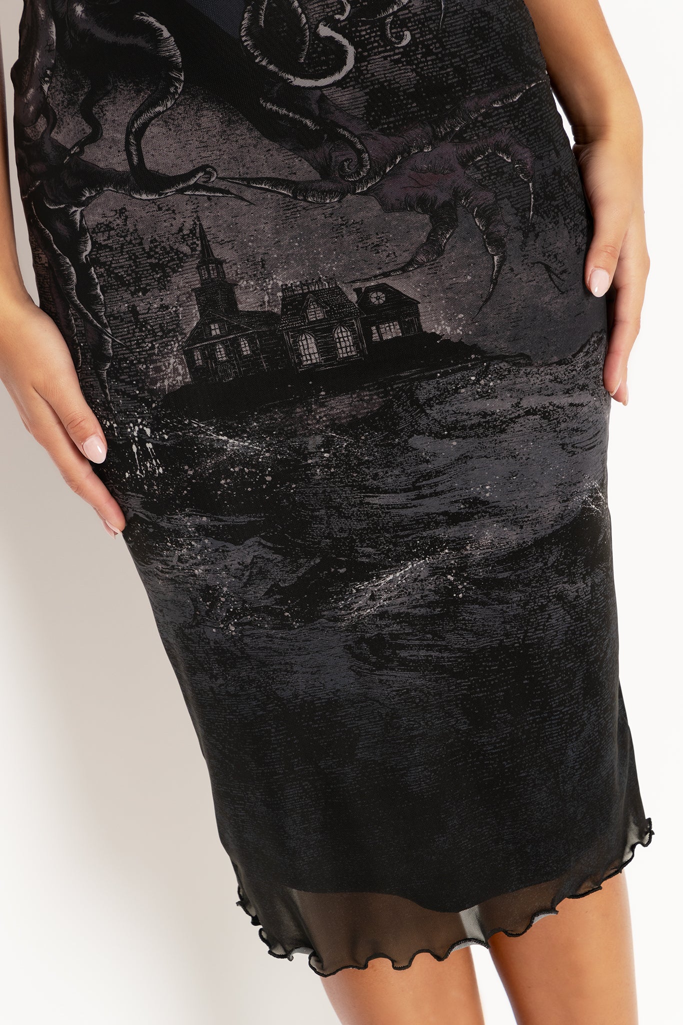 Great Old Ones Sheer Cap Sleeve Bodycon Dress - Image 4