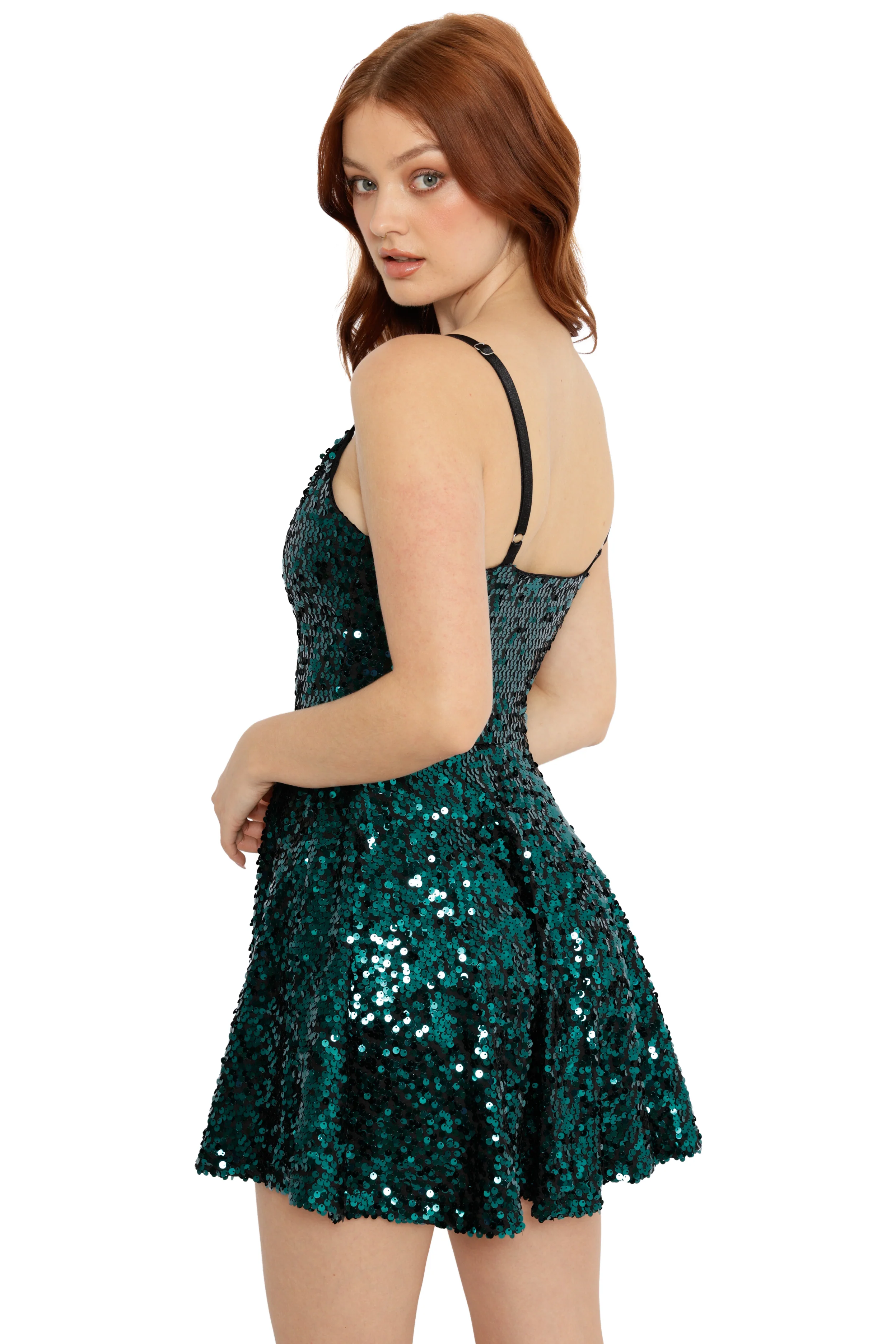 Green Sparkle Sparkle Mini Skater Dress - Image 2