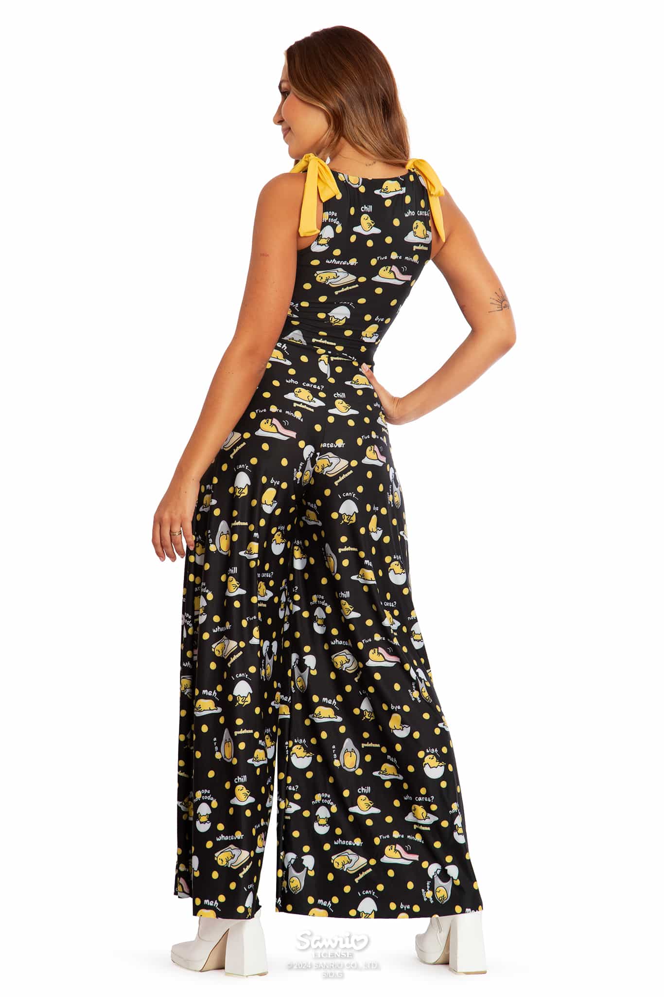 Gudetama Yolka Dots Black Wide Leg Tie Jumpsuit - Image 2