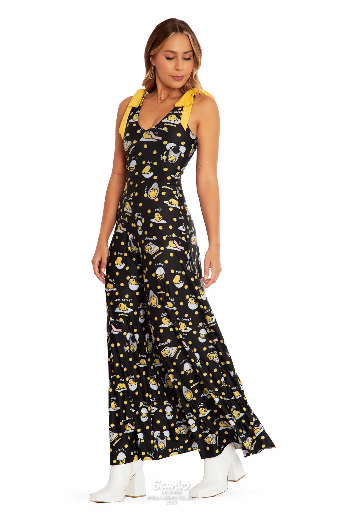Gudetama Yolka Dots Black Wide Leg Tie Jumpsuit - Image 6