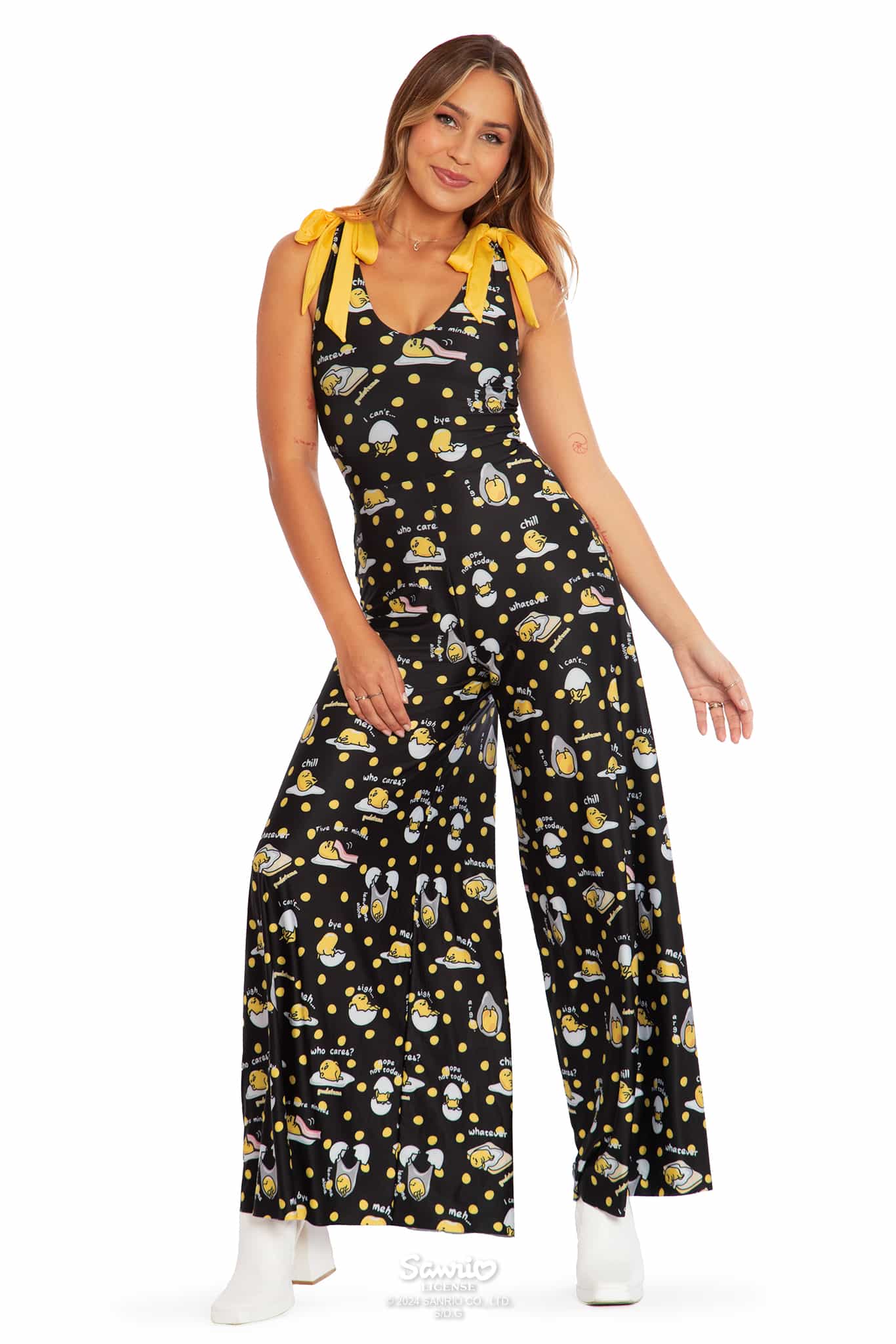 Gudetama Yolka Dots Black Wide Leg Tie Jumpsuit - Image 7