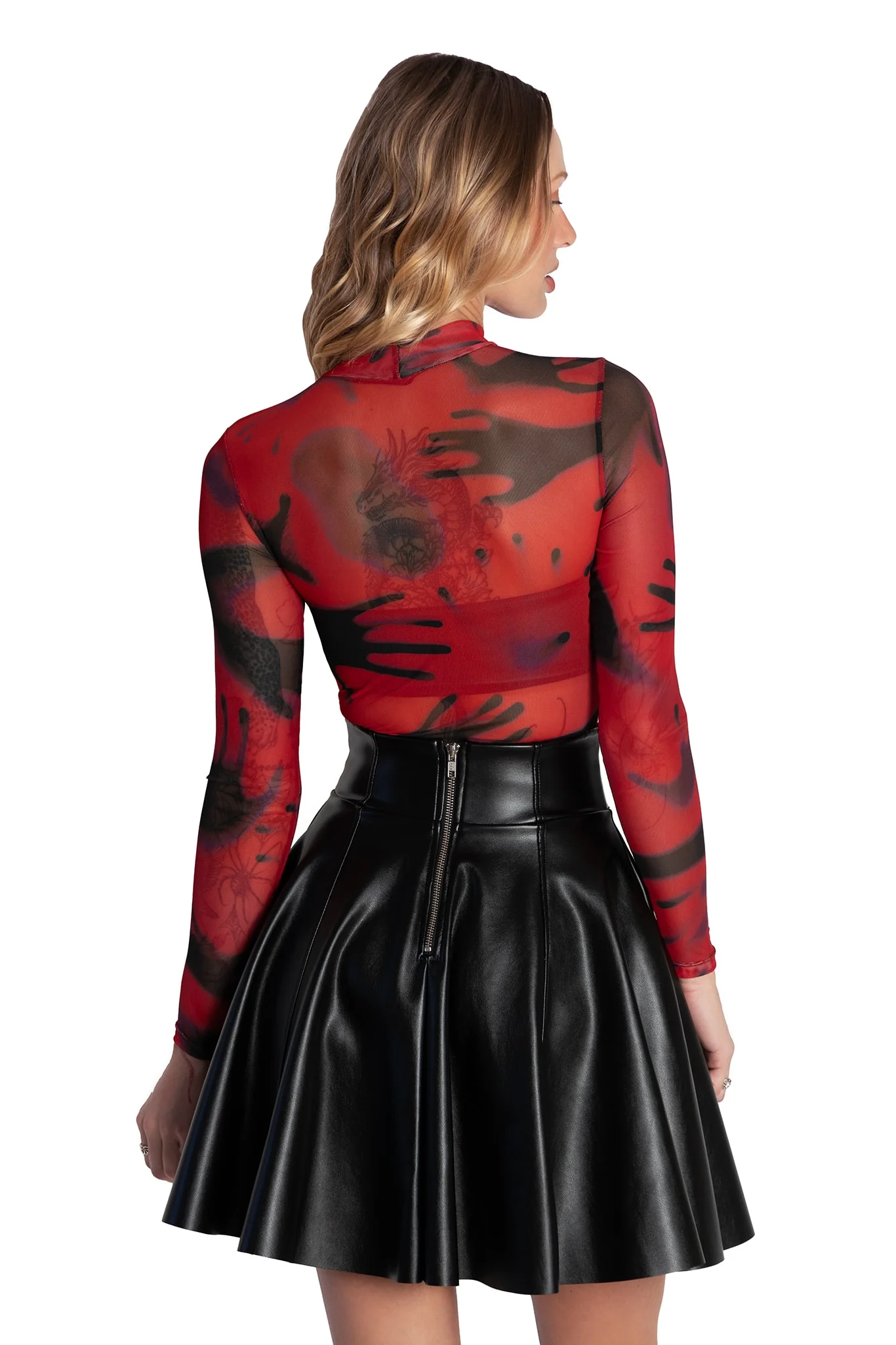 Hands In The Dark Sheer High Neck Long Sleeve Bodysuit - Image 2